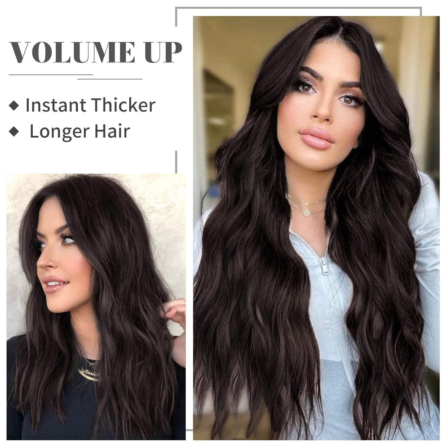 MY-LADY Extensiones de cabello con alambre invisible de 24 pulgadas, 5.96 oz, volumen grueso con diadema transparente, tamaño ajustable, 4 clips de