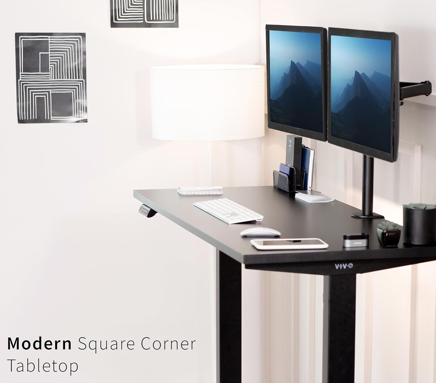 VIVO DESK-KIT-1B55S-B – Escritorio eléctrico de esquina cuadrada de 55 x 24 pulgadas con control de memoria ajustable en altura, parte superior
