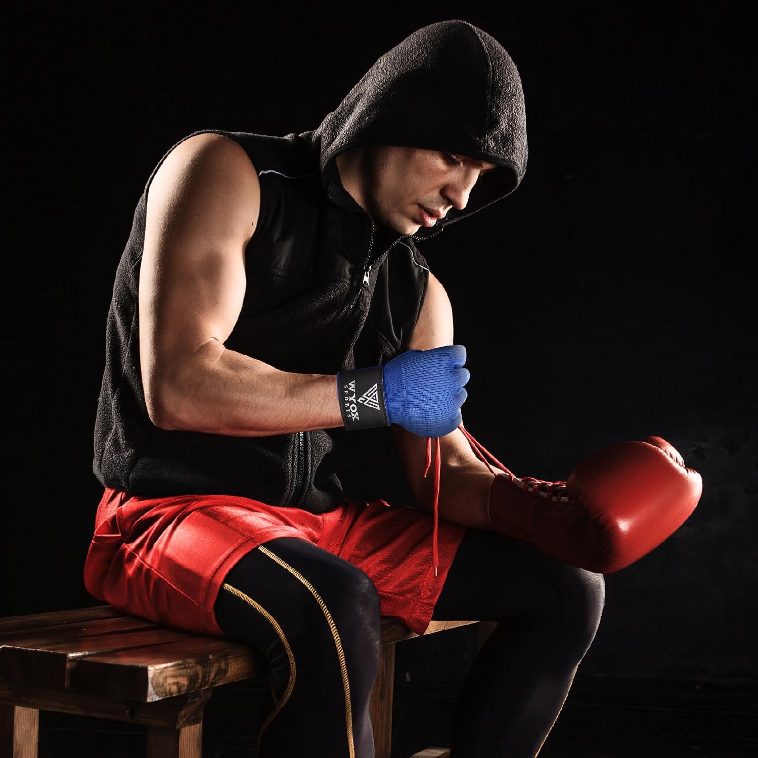 WYOX – Vendas elásticas de boxeo con nudillos acolchados de gel en el interior, para proteger los puños, para mujeres y hombres, muñequeras para