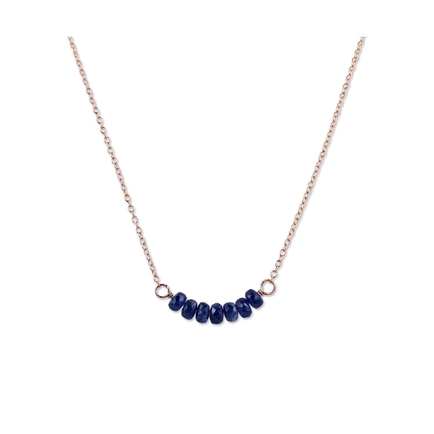 Rebecca Anne Handmade Jewelry Birthstone Bar Necklace, Rose Gold September Sapphire Necklace, 16″ with 2″ Extender, Personalized Layering Necklace