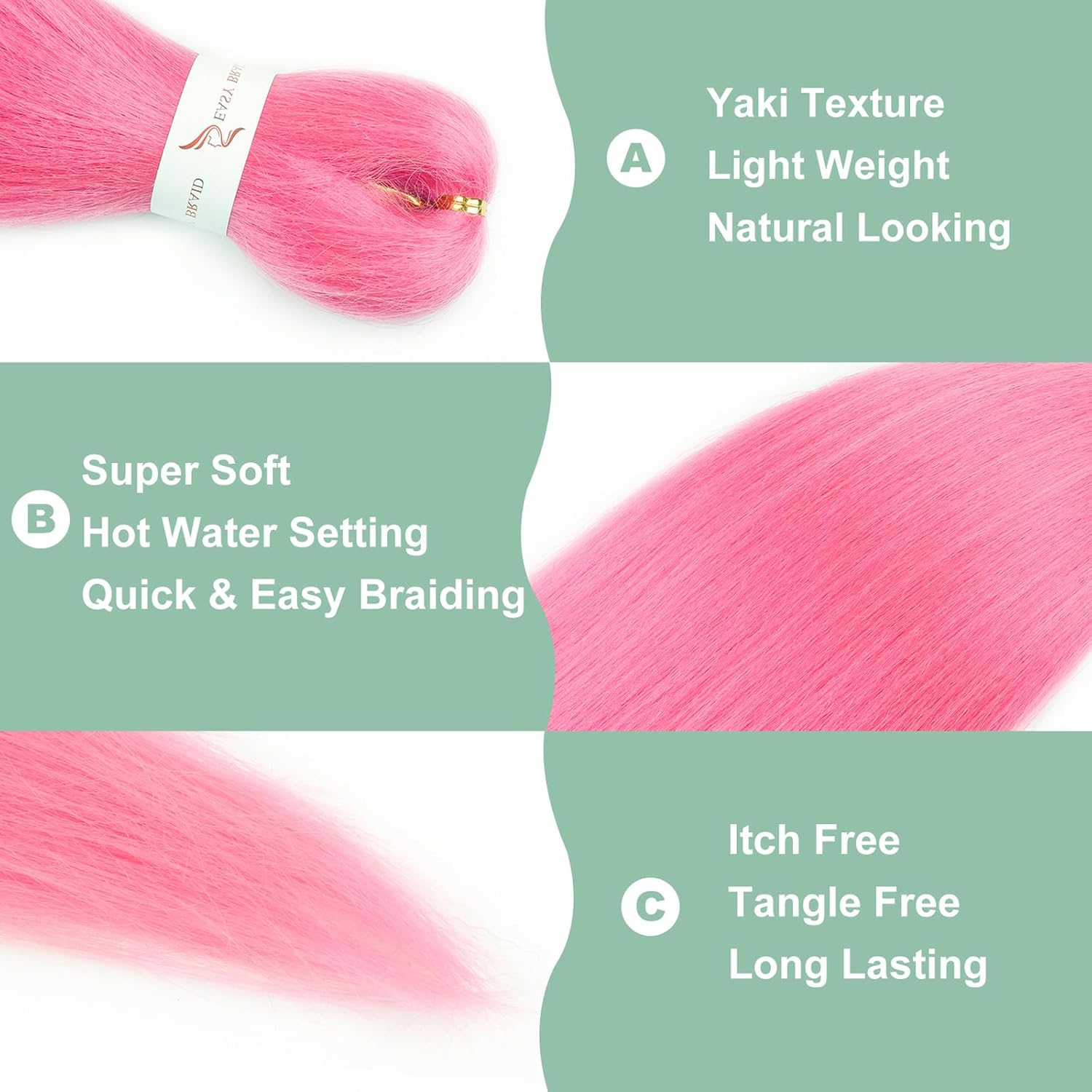 Kanekalon – Cabello trenzado rosa preestirado de 26 pulgadas, 3 paquetes de cabello trenzado preestirado EZ, ajuste de agua caliente, textura Yaki