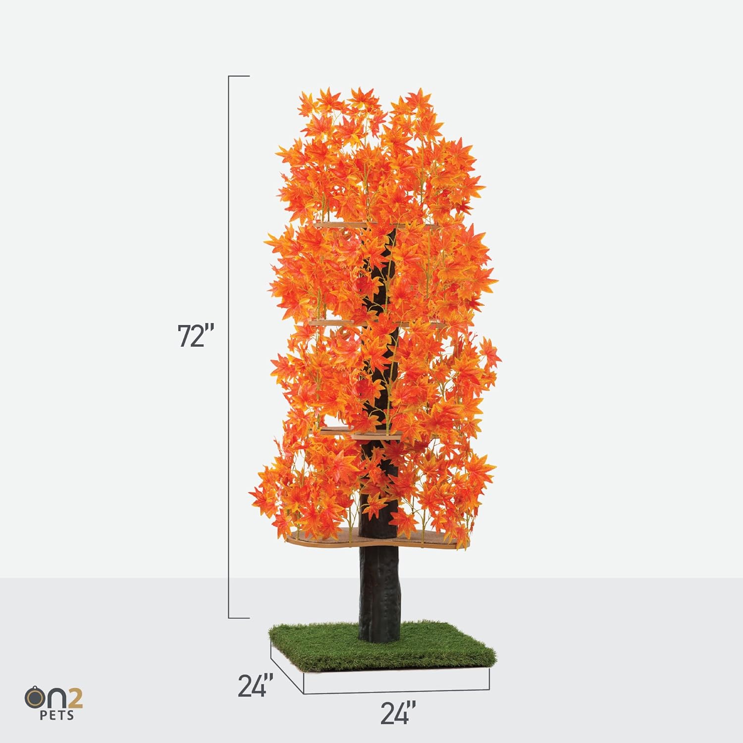 On2 Pets Árbol para gatos con hojas, fabricado en Estados Unidos, casa para gatos XL y árbol de actividades para gatos con hojas naranjas Blaze,