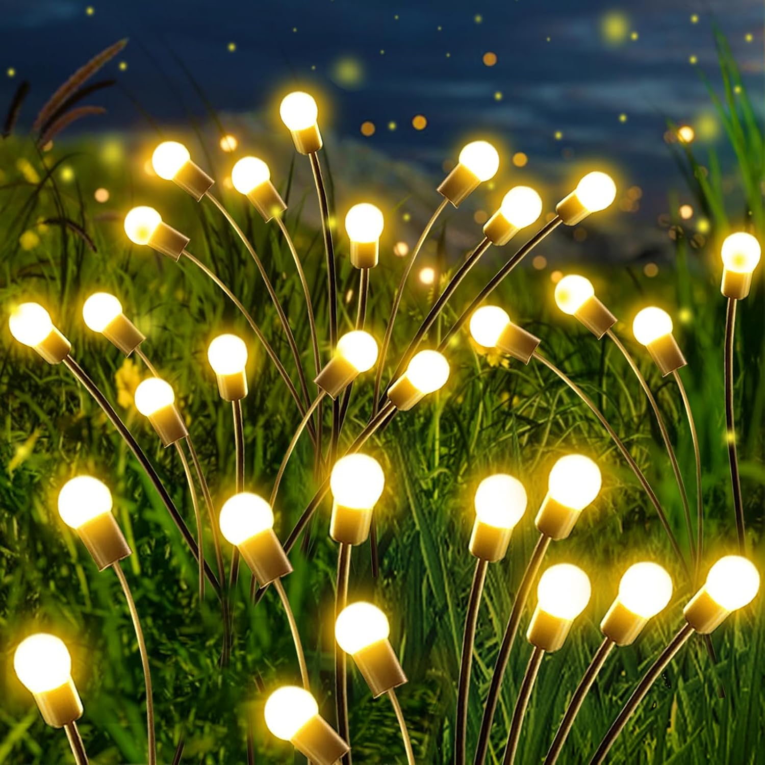 Paquete de 2 luces solares de jardín, nuevas luces solares de luciérnaga mejoradas (oscilación por el viento), luces solares impermeables para