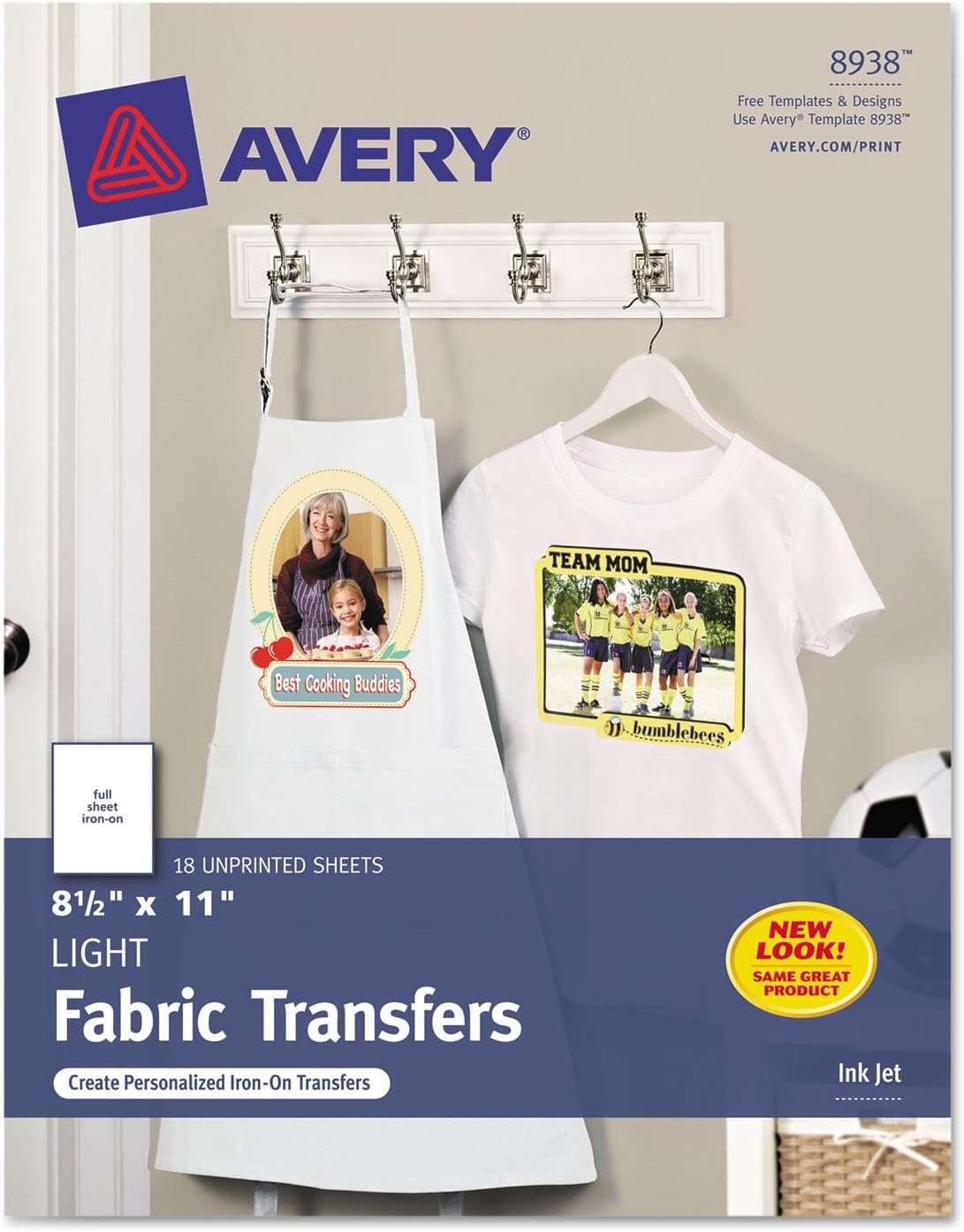 Avery 8938 Transferencias de camisetas termoadhesivas, tela fligera, 18PK, 8-12 pulgadas x 11 pulgadas