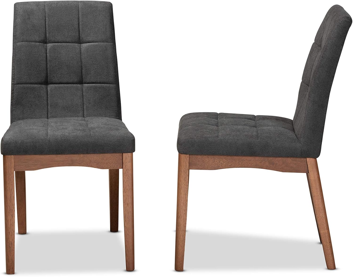 Baxton Studio Tara – Juego de sillas de comedor de 2 piezas con acabado de madera gris oscuro de transición y tapizada de tela gris oscuro