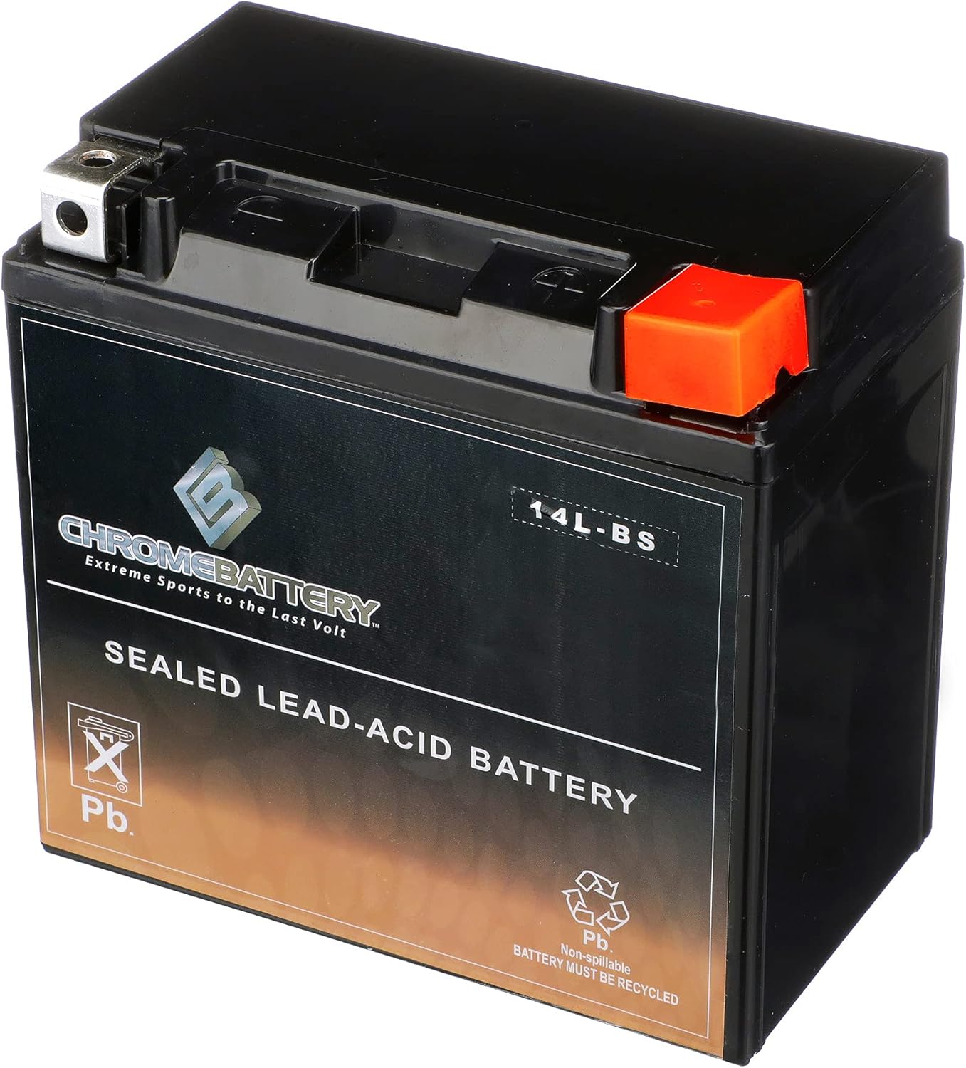 Chrome Battery YTX14L-BS Batería de repuesto sin mantenimiento para motocicleta Harley-Davidson 2004-21 12 voltios, 1.4 amperios, 12 Ah, terminal de