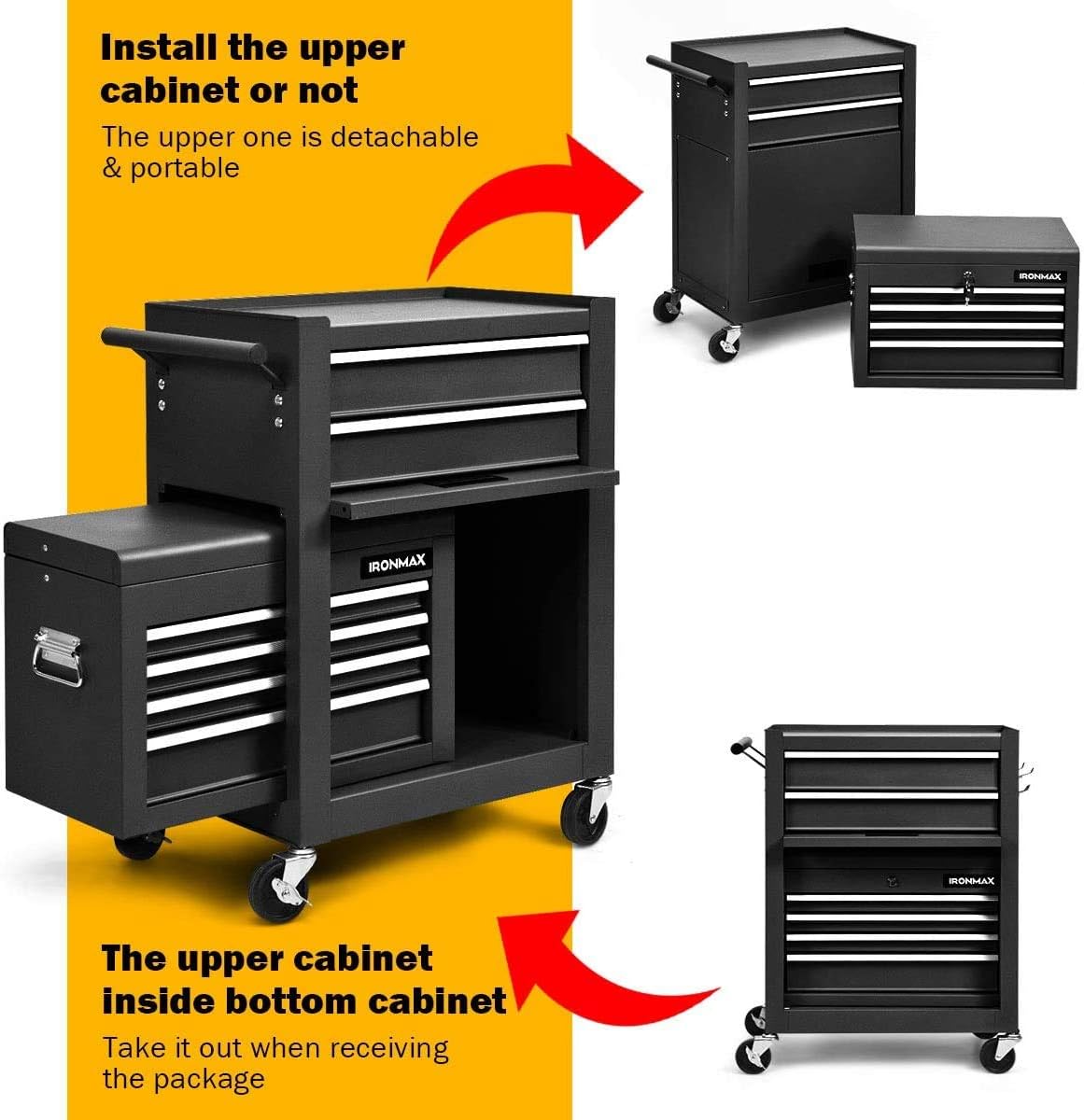 ARLIME Caja de herramientas con ruedas de 6 cajones, armario de almacenamiento de herramientas con cajones deslizantes, caja superior desmontable y