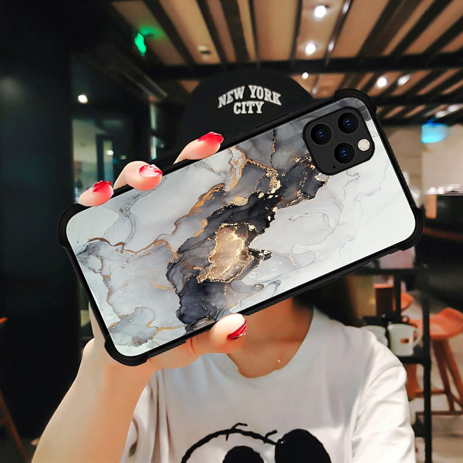 ZHEGAILIAN Funda compatible con iPhone 13 Pro Max, diseño de mármol negro y blanco, antiarañazos, 13 Pro Max para niños y hombres, diseño de cuatro