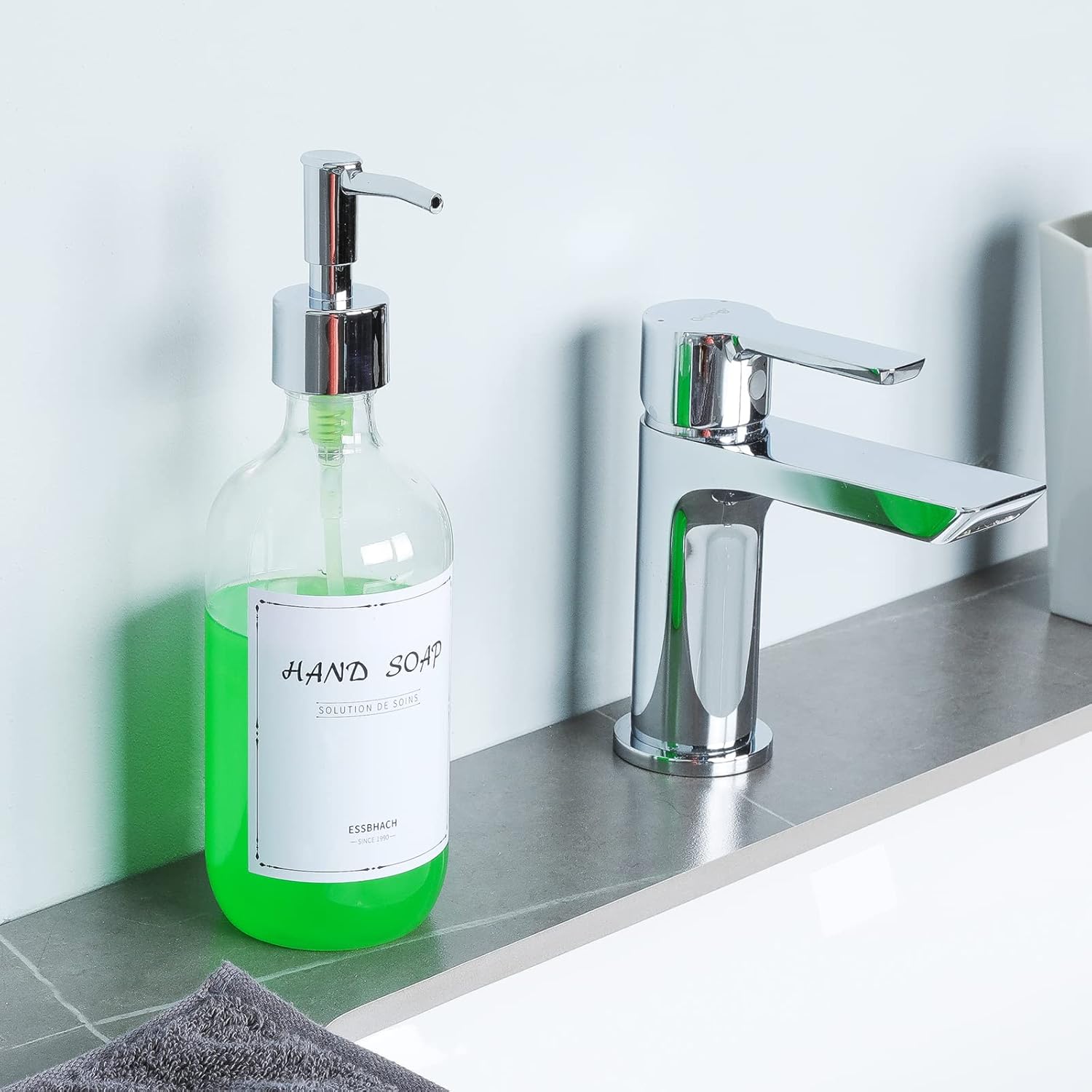 Dispensador de jabón para platos para kichen, dispensador de sopa, de plástico transparente, para baño, con bomba, embudo de silicona y 6 etiquetas