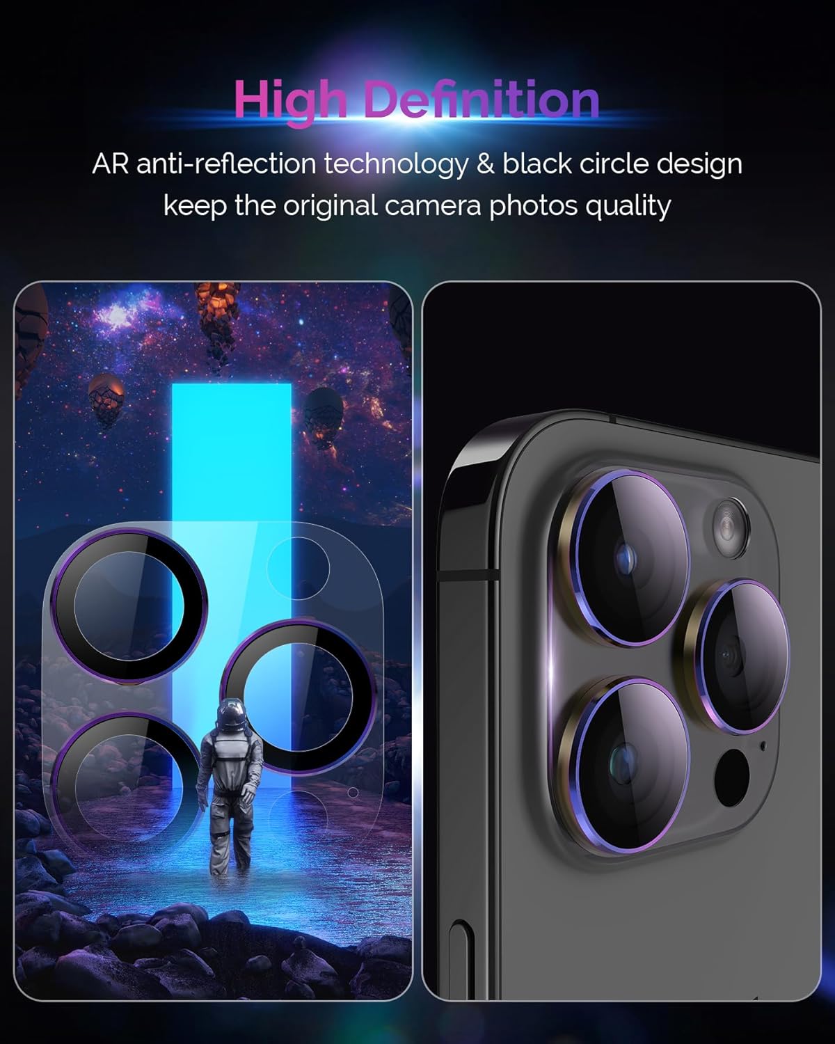 Diseño para iPhone 15 ProiPhone 15 Pro Max, protector de lente de cámara, cobertura completa Disparo nocturno HD 9H vidrio templado acrílico