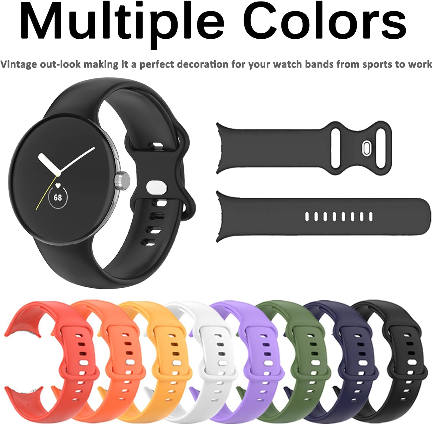 Miimall Correa compatible con Google Pixel Watch, correa de repuesto de silicona suave para Google Pixel Smart Watch