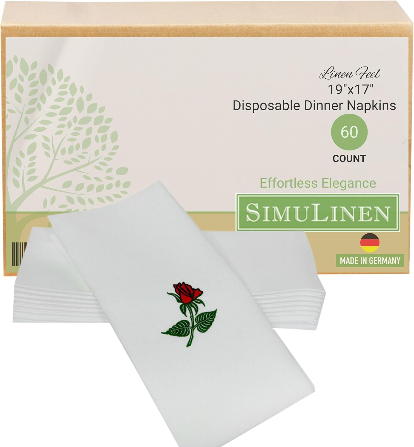 SimuLinen – Servilletas decorativas  Como tela y desechables  Elegantes y duraderas  Suave y absorbente  Grande 19 x 17 pulgadas  Empaquetadas para