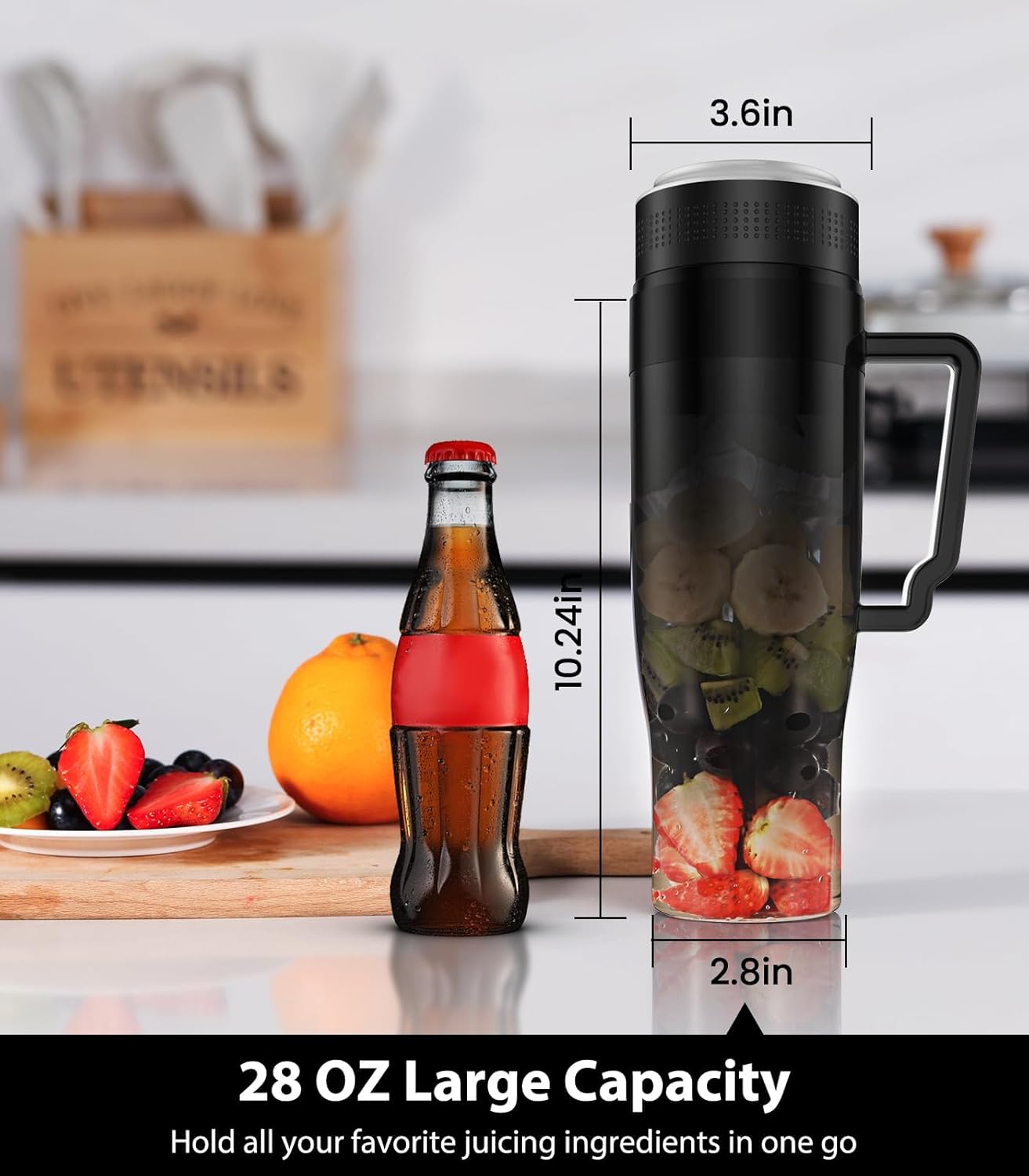 MoKo – Licuadora portátil de 300 W para batidos y licuados, licuadora personal de 28 onzas, licuadora de batidos con 6 cuchillas, sin BPA,