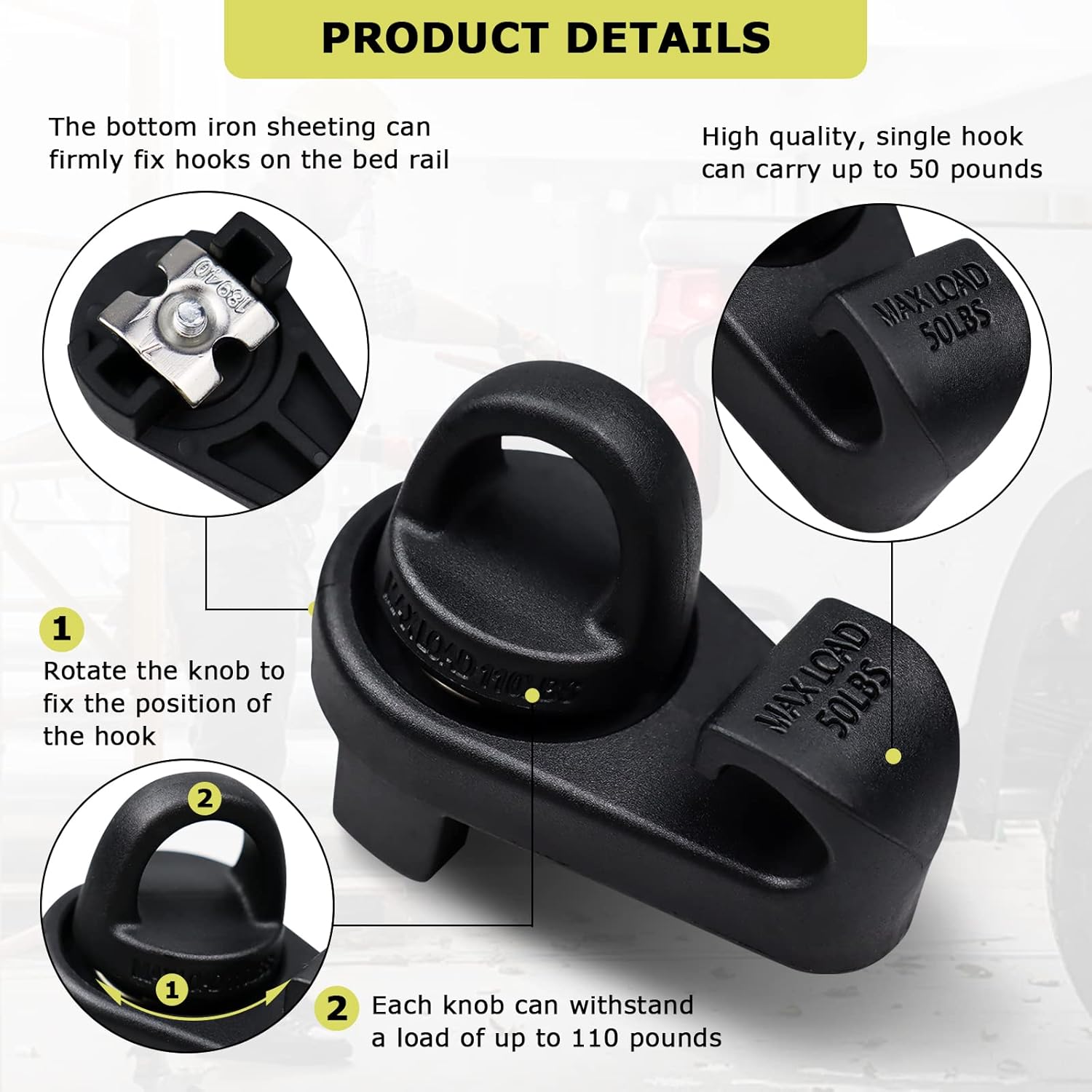 4 barras de cama mini de amarre con ganchos, PT278-35075PT278-00160 compatibles con Toyota Tacoma 2005-2019, Toyota Tundra 2007-2019