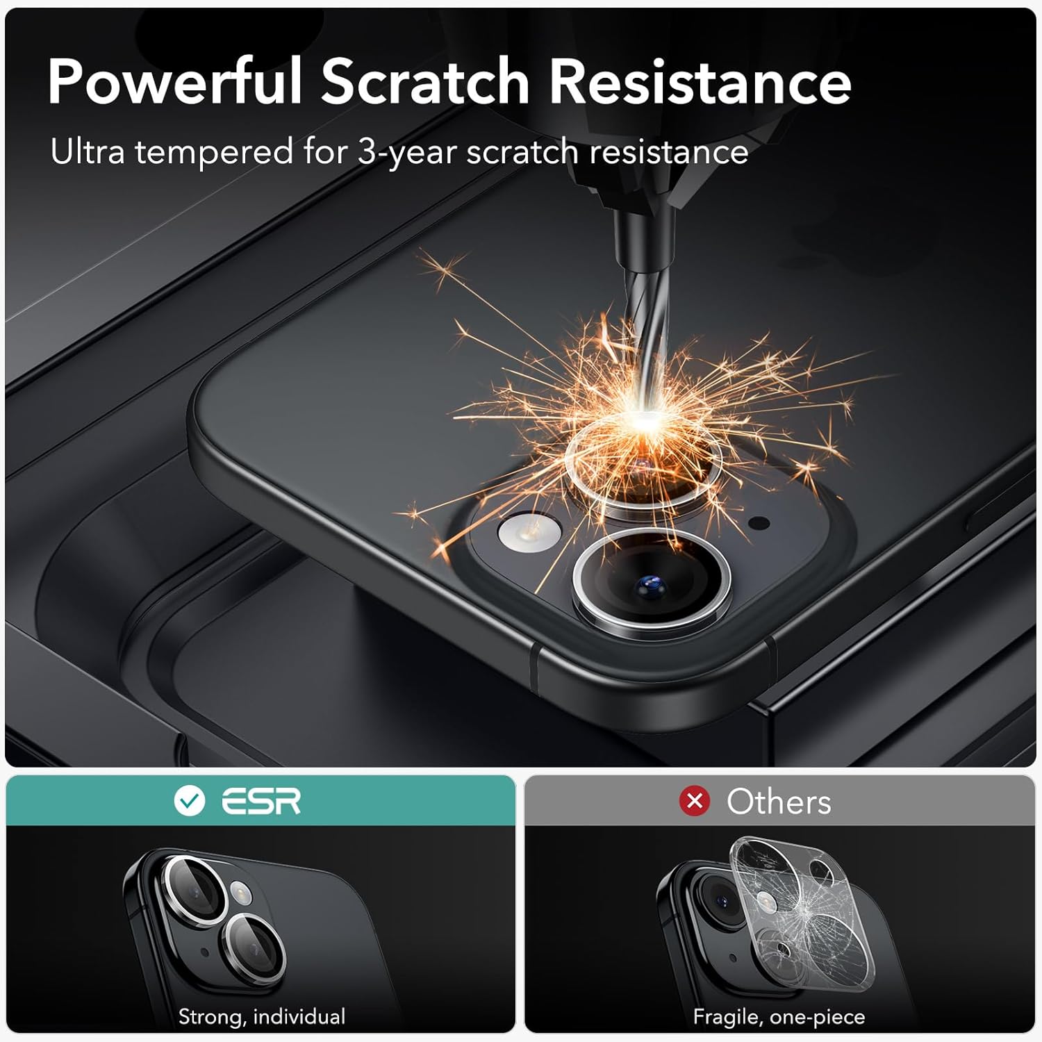ESR Paquete de 2 protectores de lente de cámara para iPhone 1515 Plus1414 Plus, protectores individuales HD ultra resistentes, resistentes a los