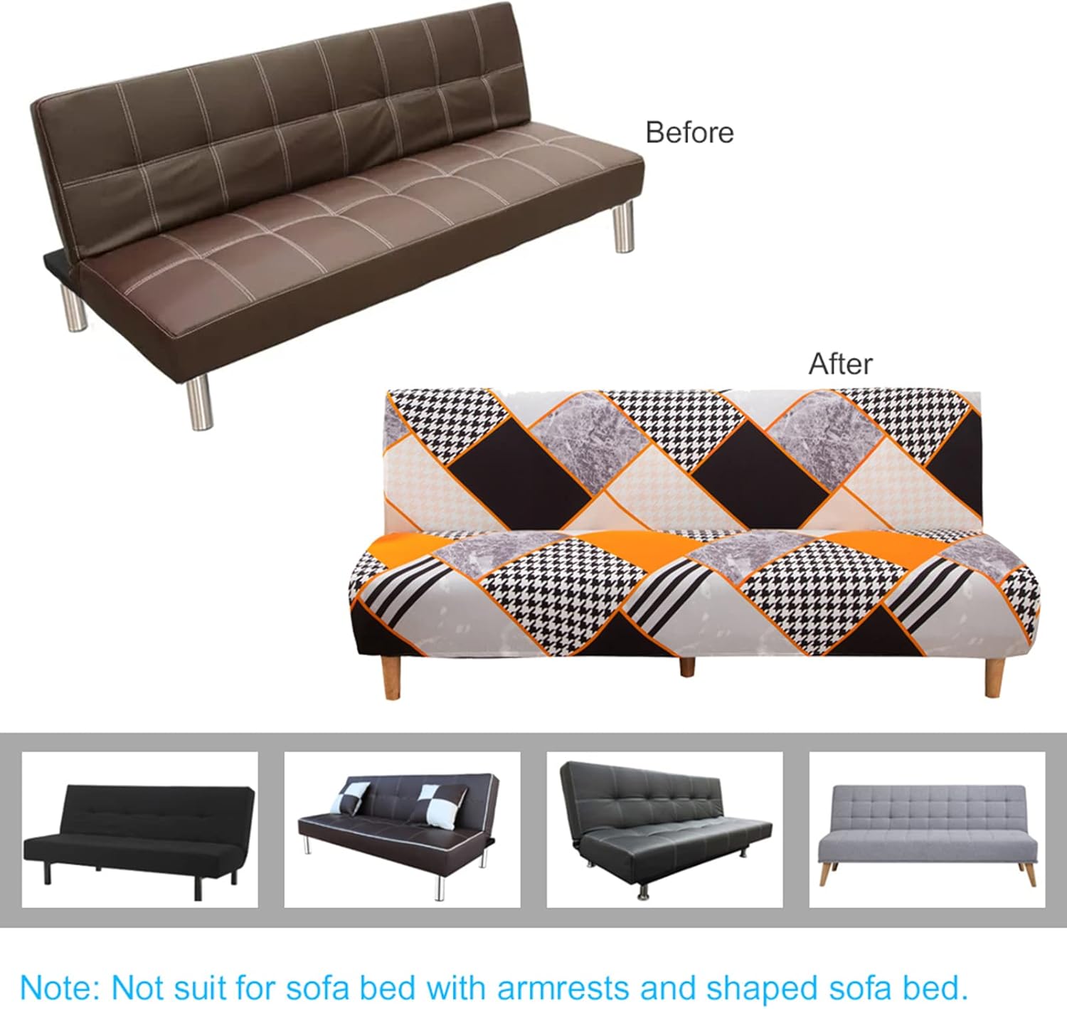ele ELEOPTION Funda elástica para sofá cama sin brazos, fundas de cojín plegables para sofá, fundas de futón de tamaño completo, fundas protectoras