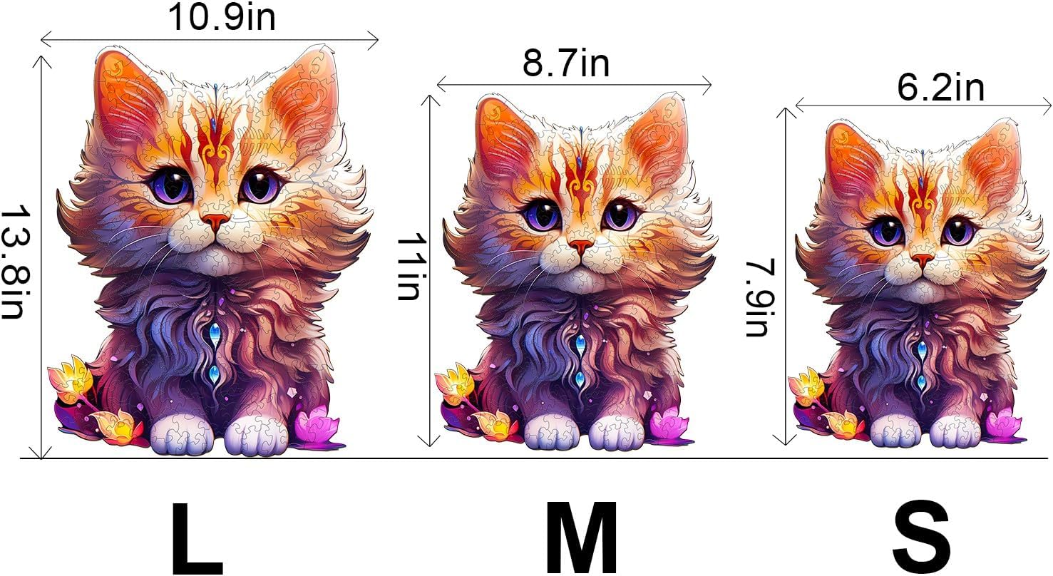 Rompecabezas de madera, con forma de gato linda, 190 piezas de 11 x 8.7 pulgadas. Rompecabezas ecológico con forma de animal único, regalo de