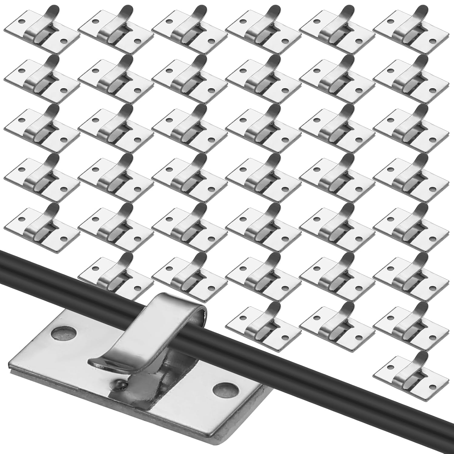 Blulu Clips de Navidad para tiras de luces al aire libre, clips de cable de metal con soporte adhesivo para cables, ganchos de metal para colgar