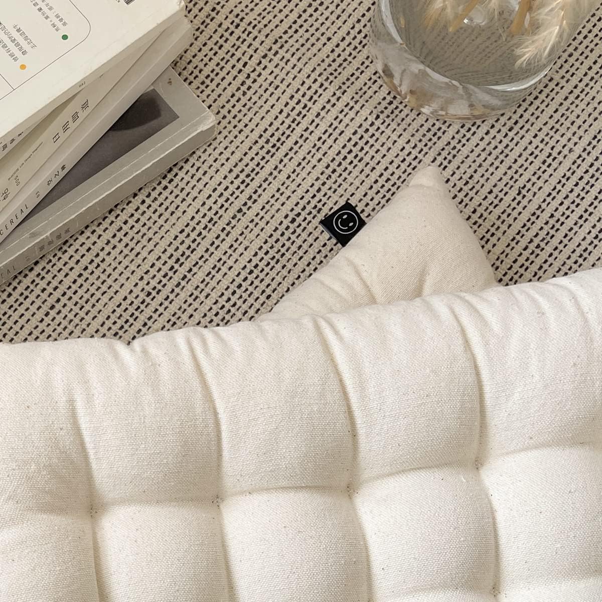 Lemfux Cojín de asiento blanco natural de tela reciclada para silla de oficinaescritorio, suave y grueso material sostenible, cojín cuadrado simple