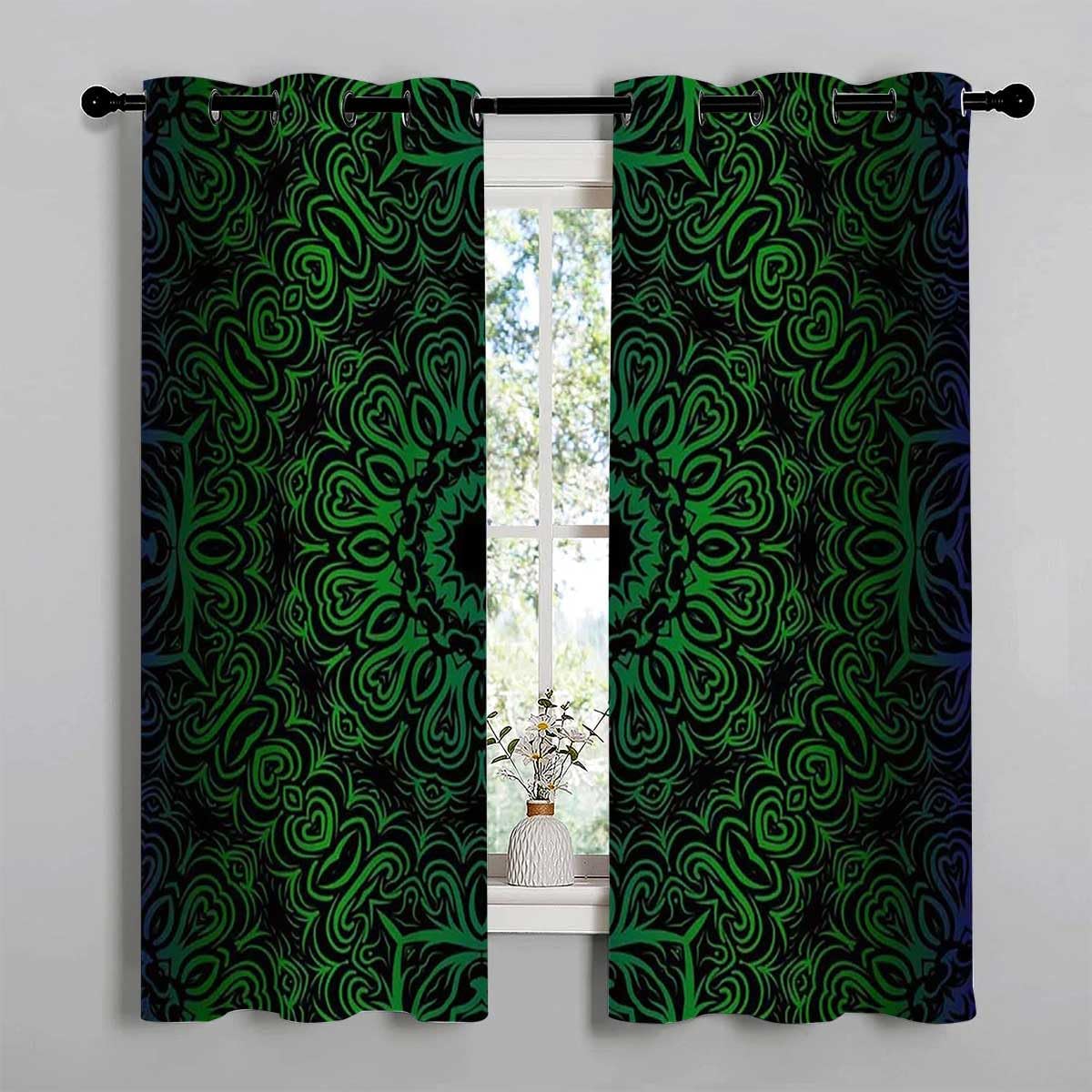 YANFENQI Cortinas para Habitacion – Cortinas para Habitacion – Cortinas de tapiz con diseño geométrico de acordeón negro, fondo oscuro, 55 pulgadas