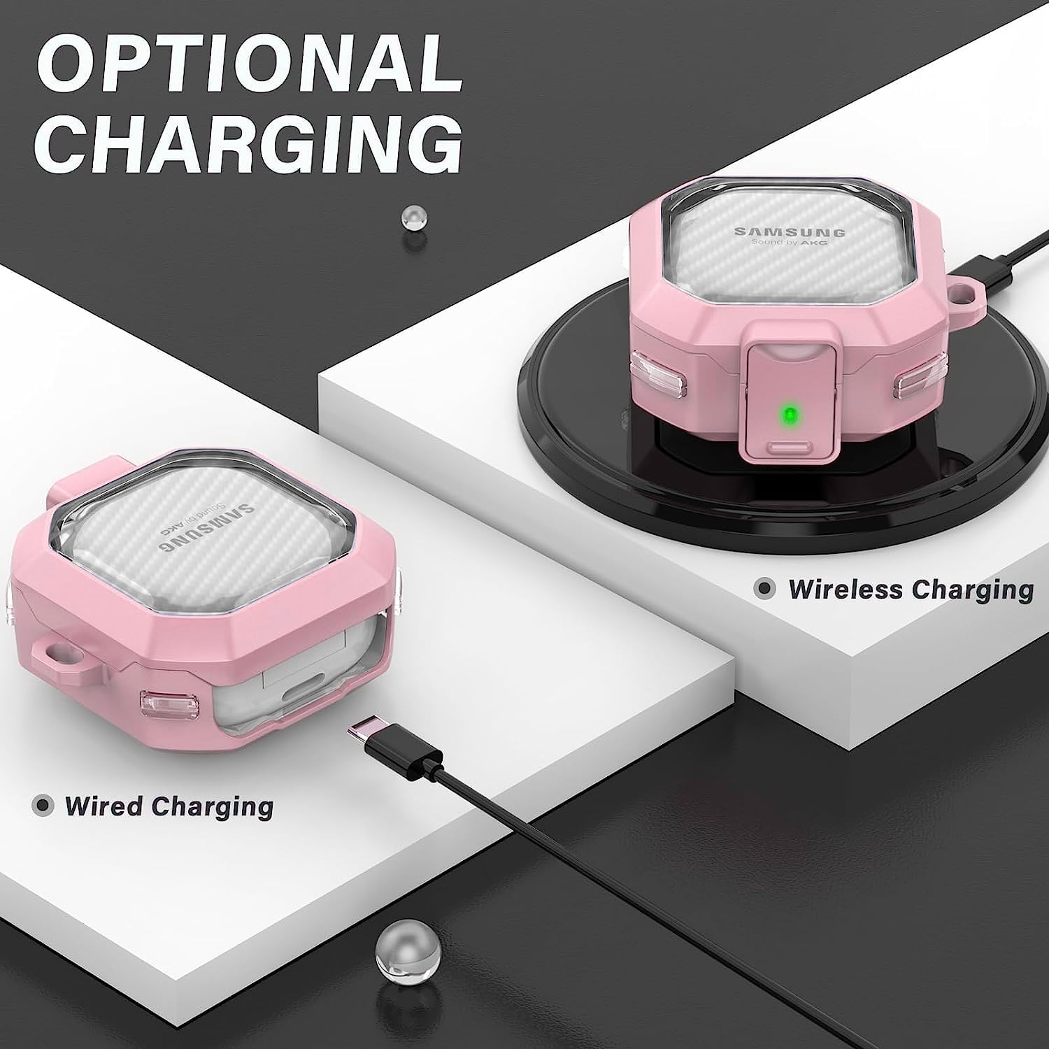 (con bloqueo seguro) Funda transparente de fibra de carbono para Samsung Galaxy Buds FE (2023) Galaxy Buds 2 Pro (2022)Galaxy Buds Pro (2021)Galaxy