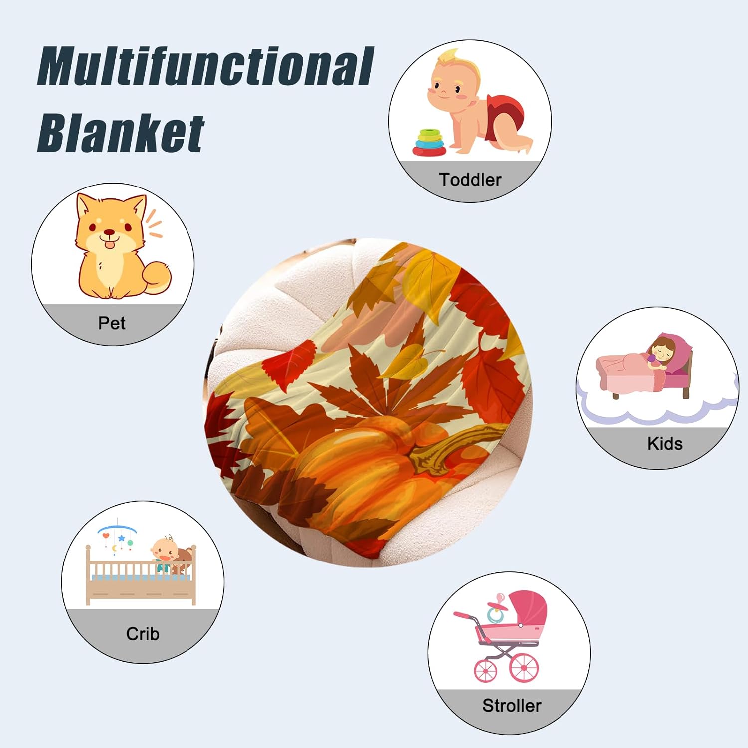 Neatee Living Manta decorativa de otoño pequeña, manta de otoño para bebé, naranja, Acción de Gracias, otoño, calabaza, bebé, mascota, ligera,