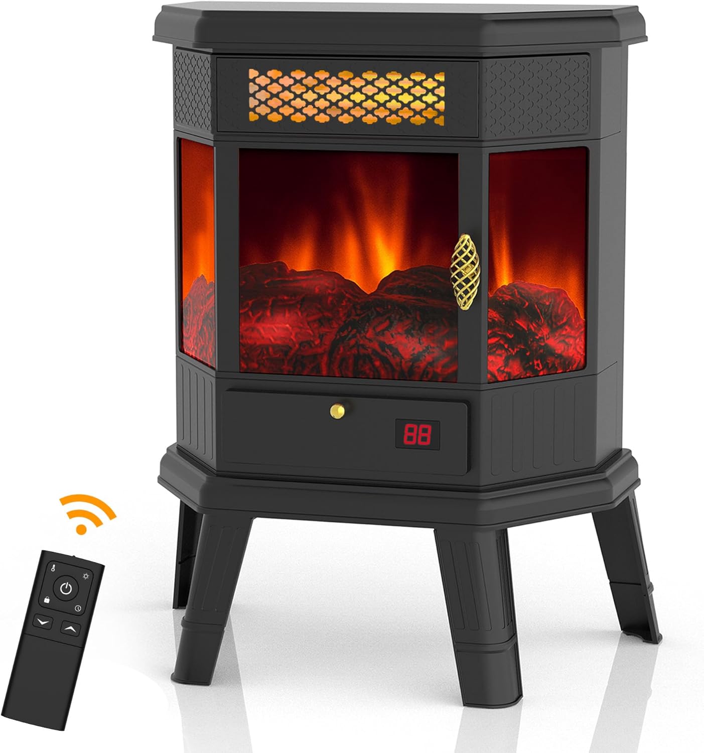Calentador eléctrico de chimenea de 22 pulgadas, estufa de chimenea infrarroja RealSmart con efecto de llama 3D, control remoto, temporizador,