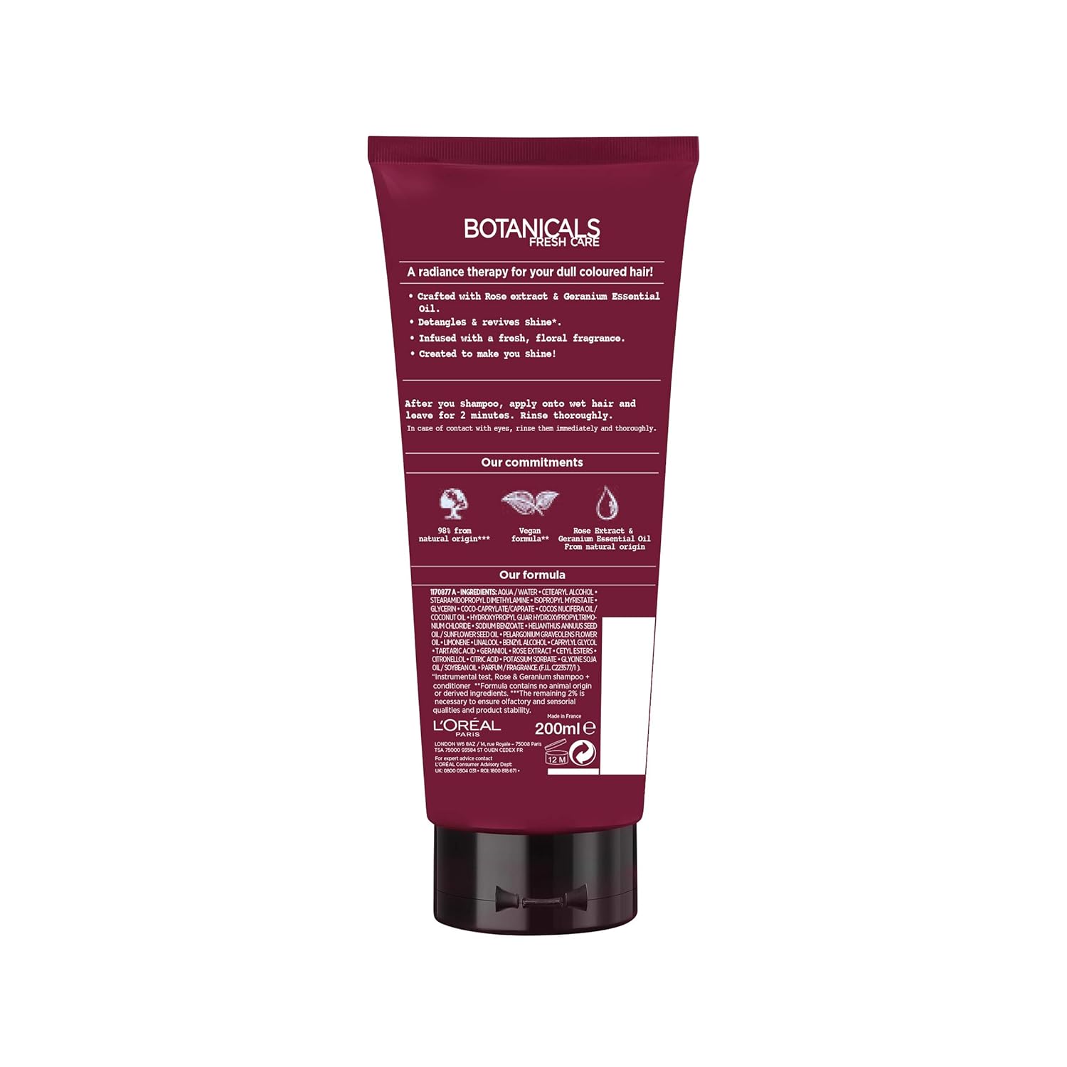 L’Oreal Paris Botanicals – Acondicionador vegano para cabello color rosa y geranio, 6.8 fl oz (el embalaje puede variar)