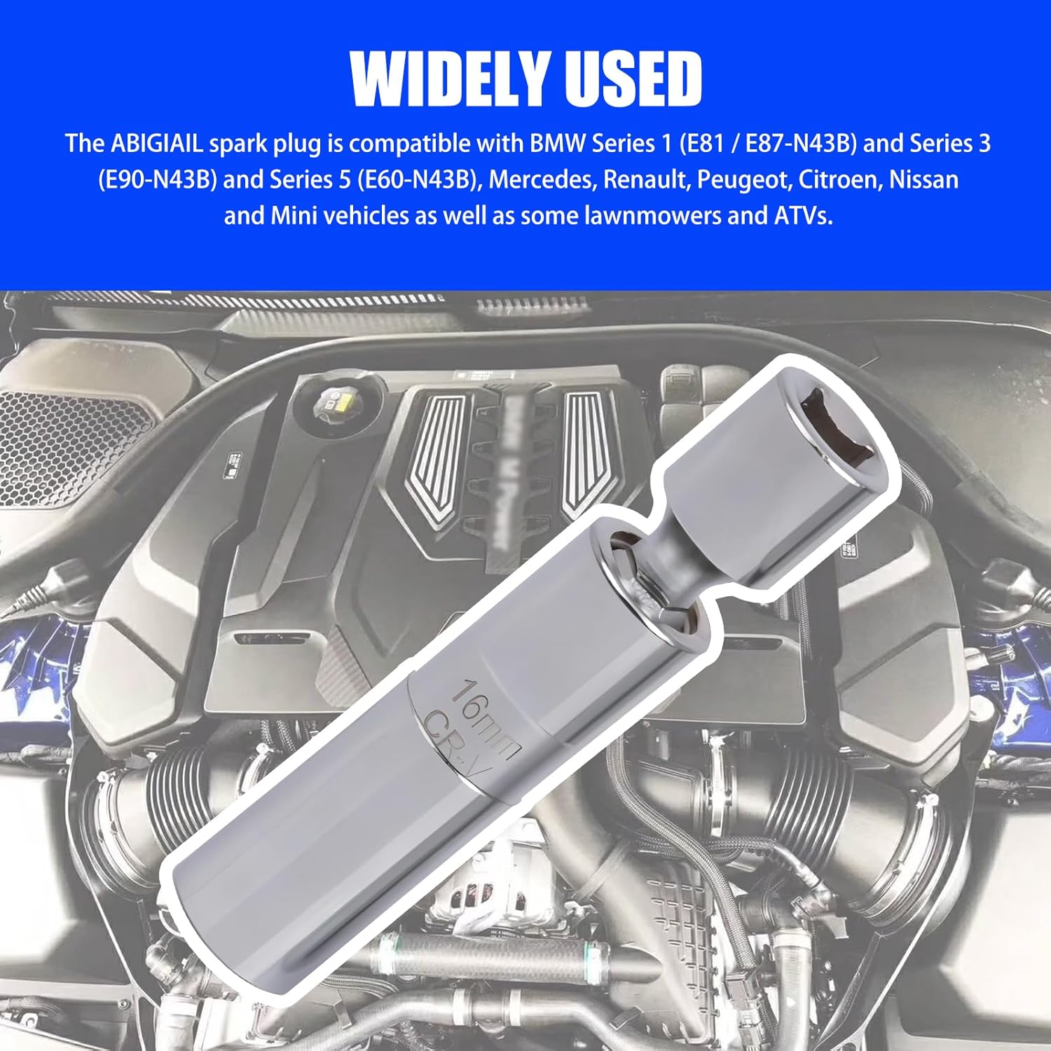 1 llave ultrafina de 0.63 pulgadas para bujías de automóvil, llave de 0.63 pulgadas, herramienta de desmontaje de bujías de 12 puntos, junta