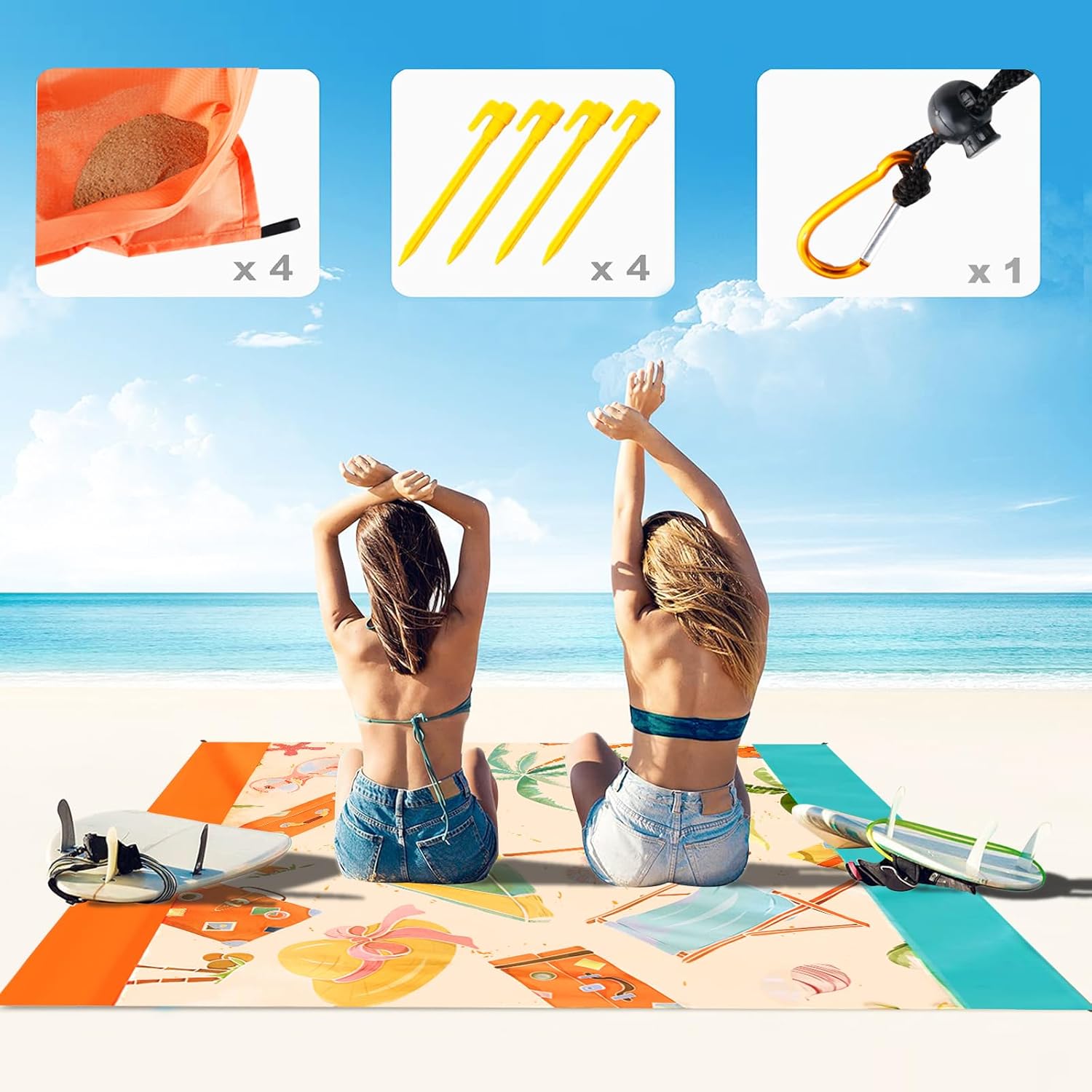 FunQeeu Manta de playa, grande de 83 x 79 pulgadas, manta de picnic a prueba de arena para 2-8 adultos, accesorios para exteriores, portátil,