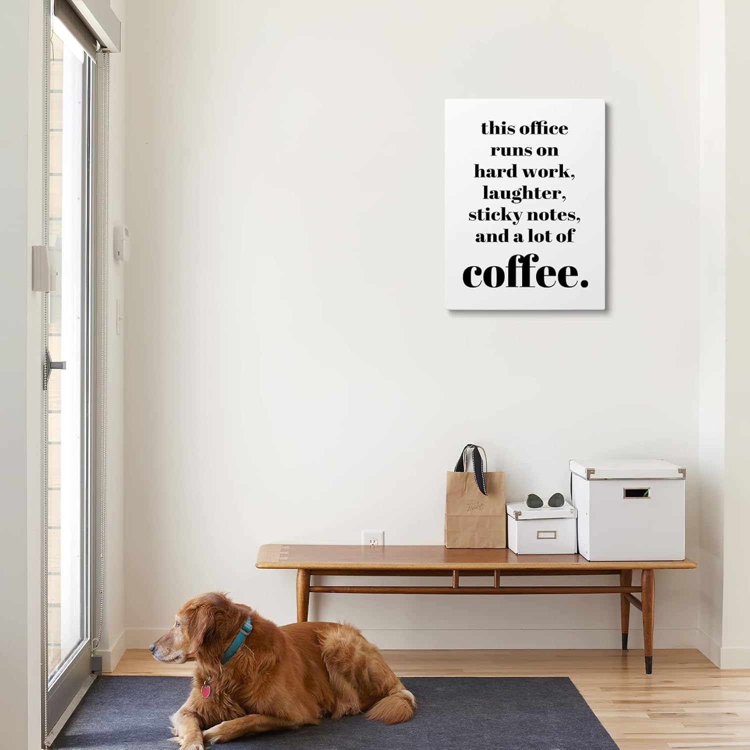 XWELLDAN Arte de pared con texto en inglés This Office Runs on Hard Work, arte de pared con texto en inglés This Office Runs on Hard Work (This
