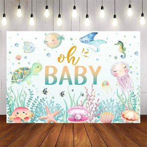 Avezano Fondo de baby shower bajo el mar, tortuga de vida marina oceánica Oh Baby Shower fondo de fiesta de mundo submarino para bebé recién nacido, Avezano Fondo de baby shower bajo el mar, tortuga de vida marina oceánica Oh Baby Shower fondo de fiesta de mundo submarino para bebé recién nacido,