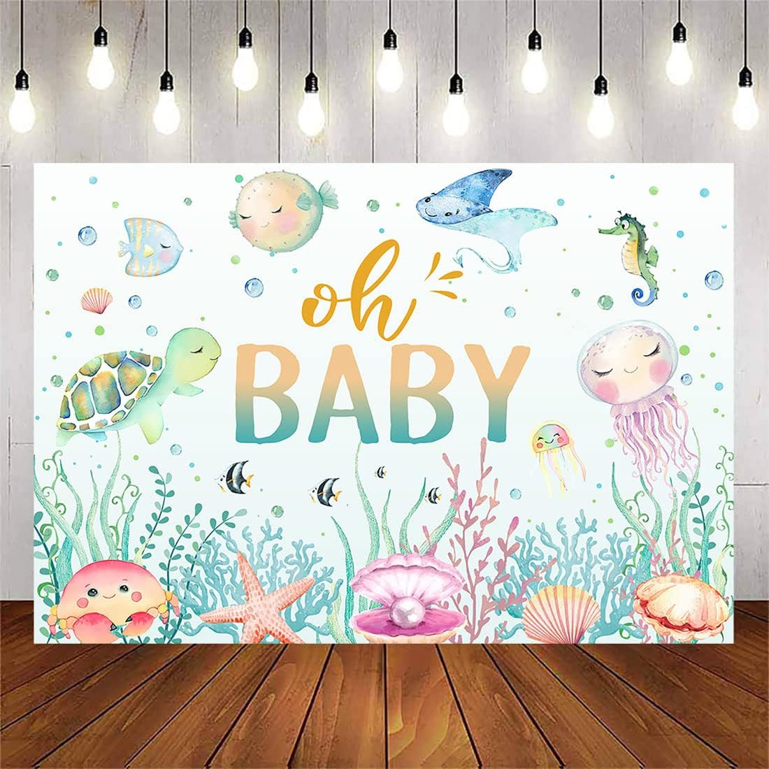 Avezano Fondo de baby shower bajo el mar, tortuga de vida marina oceánica Oh Baby Shower fondo de fiesta de mundo submarino para bebé recién nacido,