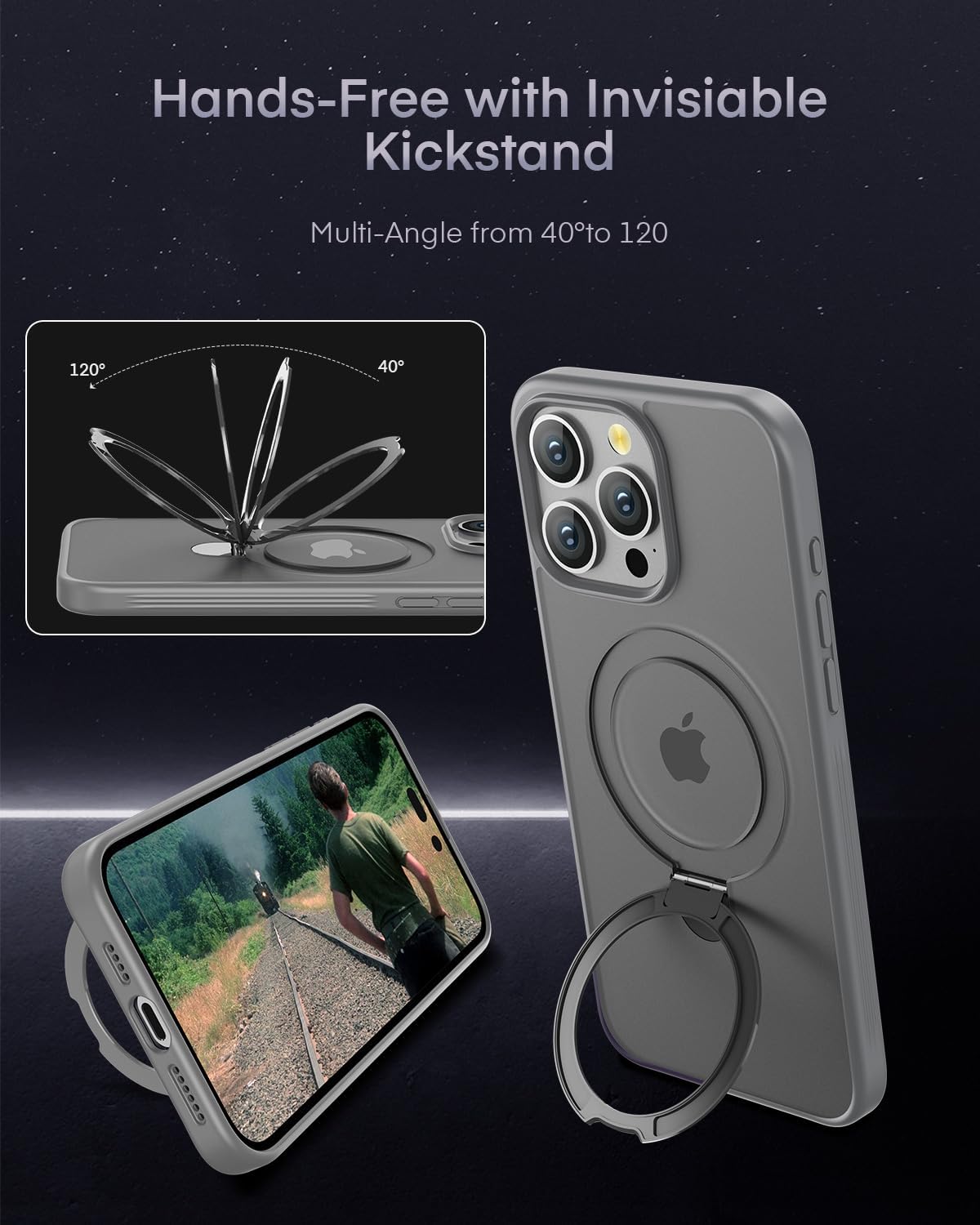 Mgnaooi Funda magnética para iPhone 15 Pro Max con soporte, compatible con MagSafe prueba de caídas de grado militar a prueba de golpes, delgada,