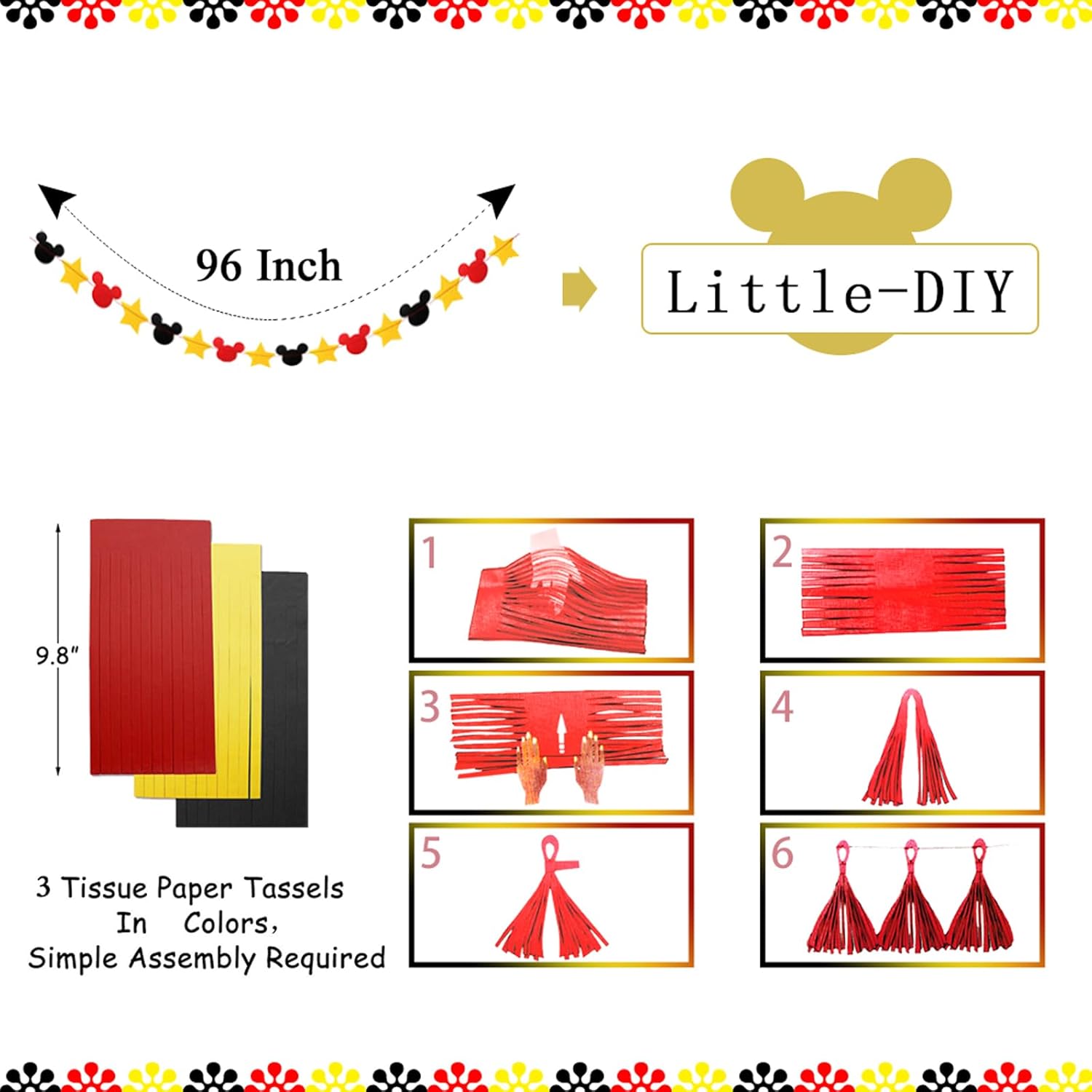 PRATYUS Decoraciones de cumpleaños de Mickey para regalos de fiesta con pancarta de cumpleaños y guirnalda, decoración de pastel y globos