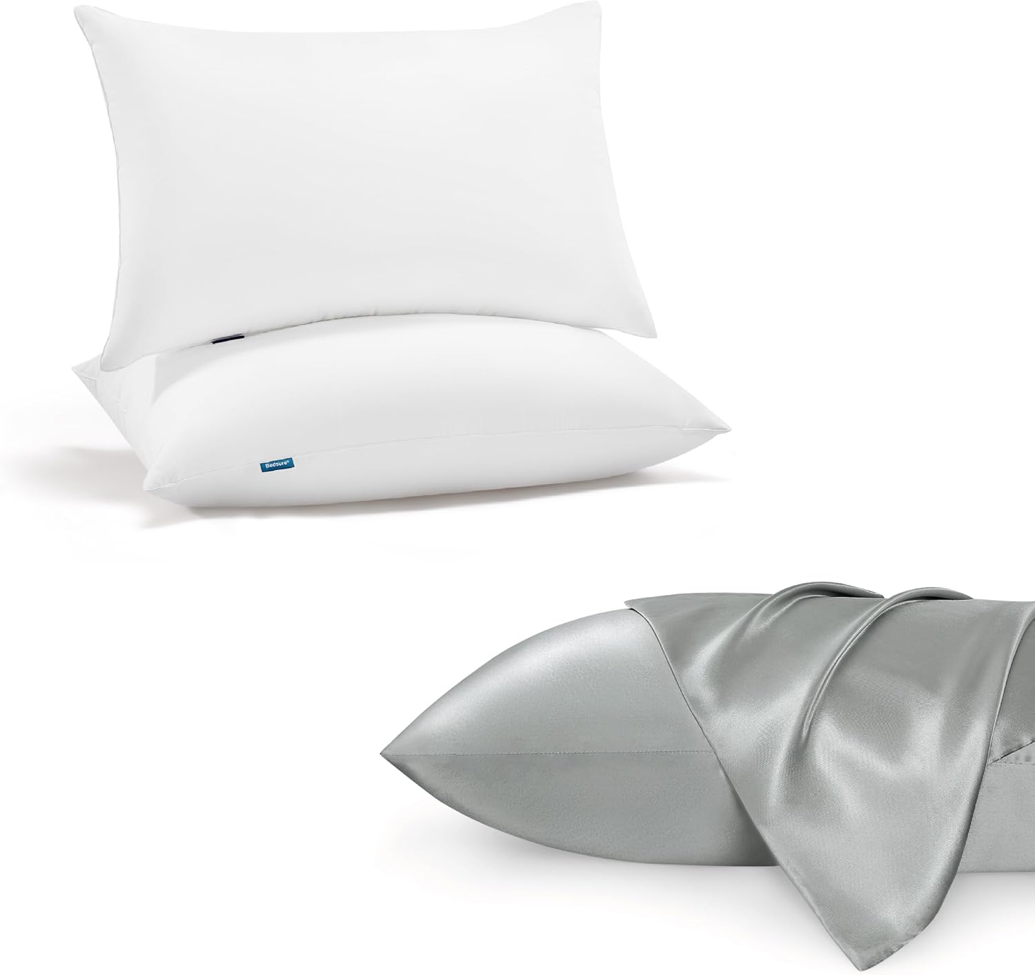Bedsure Juego de 2 fundas de almohada de satén estándar y almohadas Bedsure juego de 2