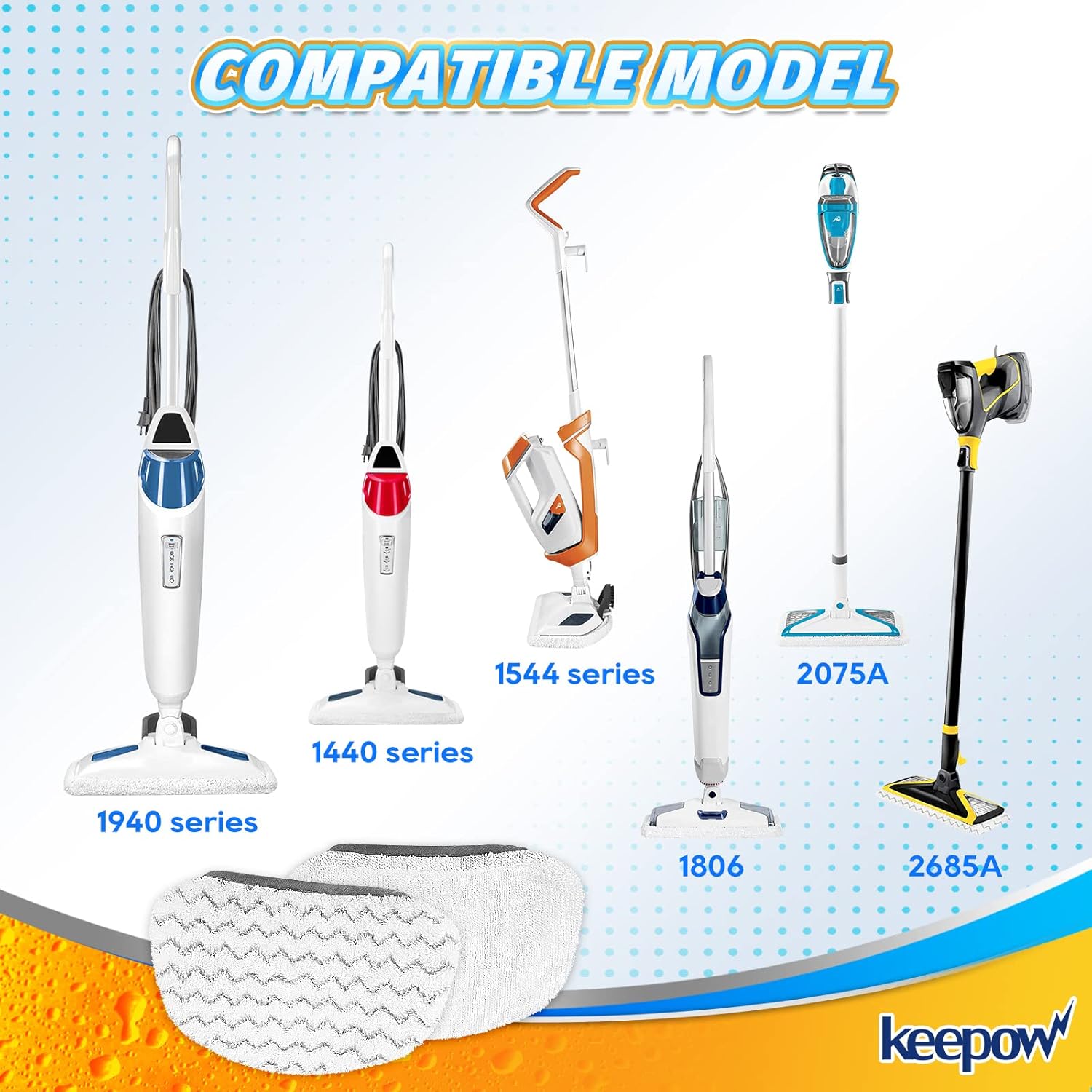 KEEPOW Steam Mop Replacement Pads 2 Pack Compatible with Bissell Powerfresh Steam Mop 1940 1544 1440 Series, Model 1544A, 2075A, 1806, 1940W, 19404,