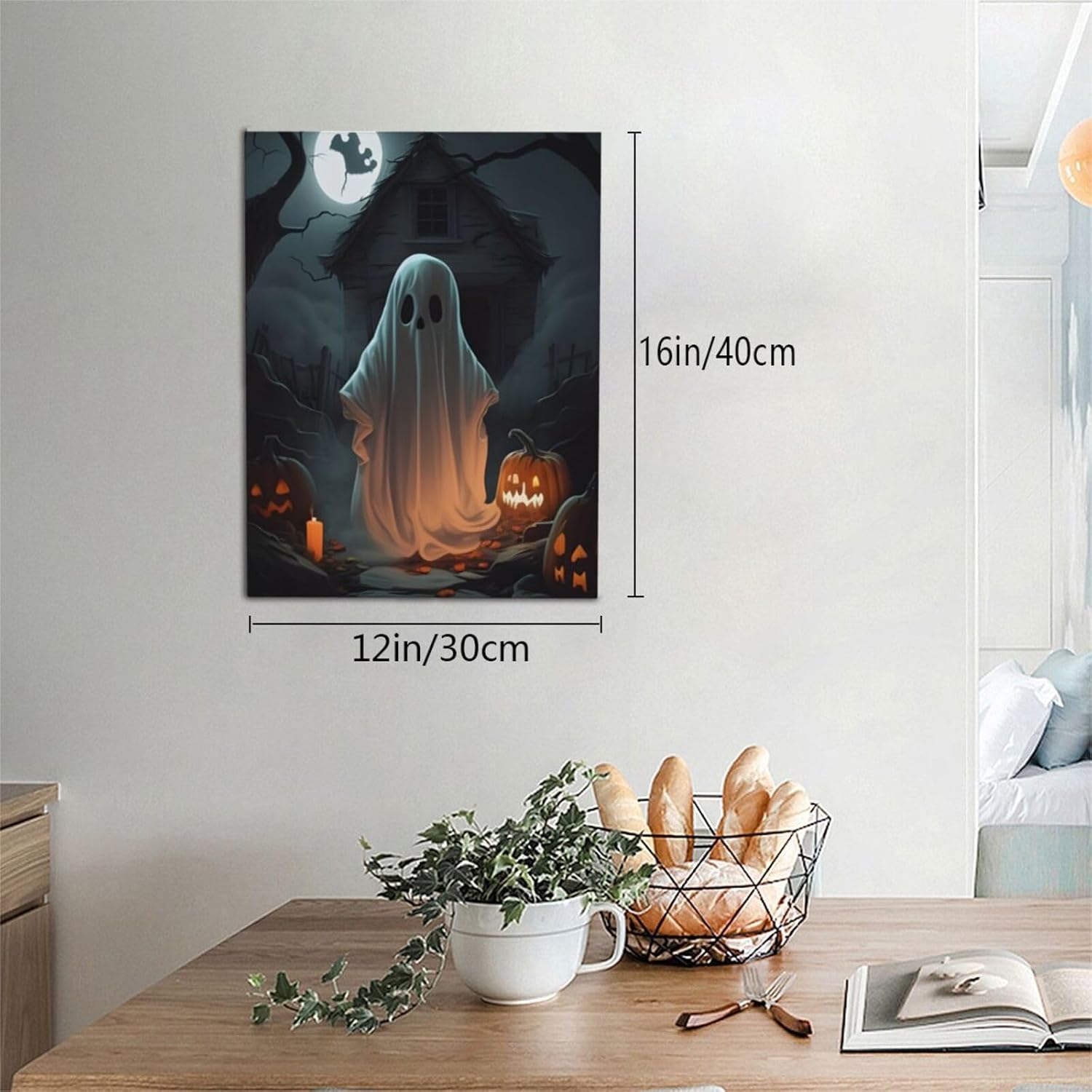 WEASYYDS Lienzo de Halloween para pared, imágenes de fantasmas de Halloween fuera de la cabaña, decoración de pared del hogar, para dormitorio, sala