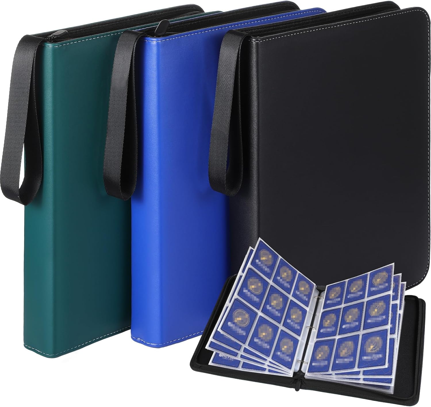 Paquete de 3 carpetas de tarjetas intercambiables impermeables con 900 bolsillos, álbum comercial, carpeta de colección de tarjetas con cremallera,