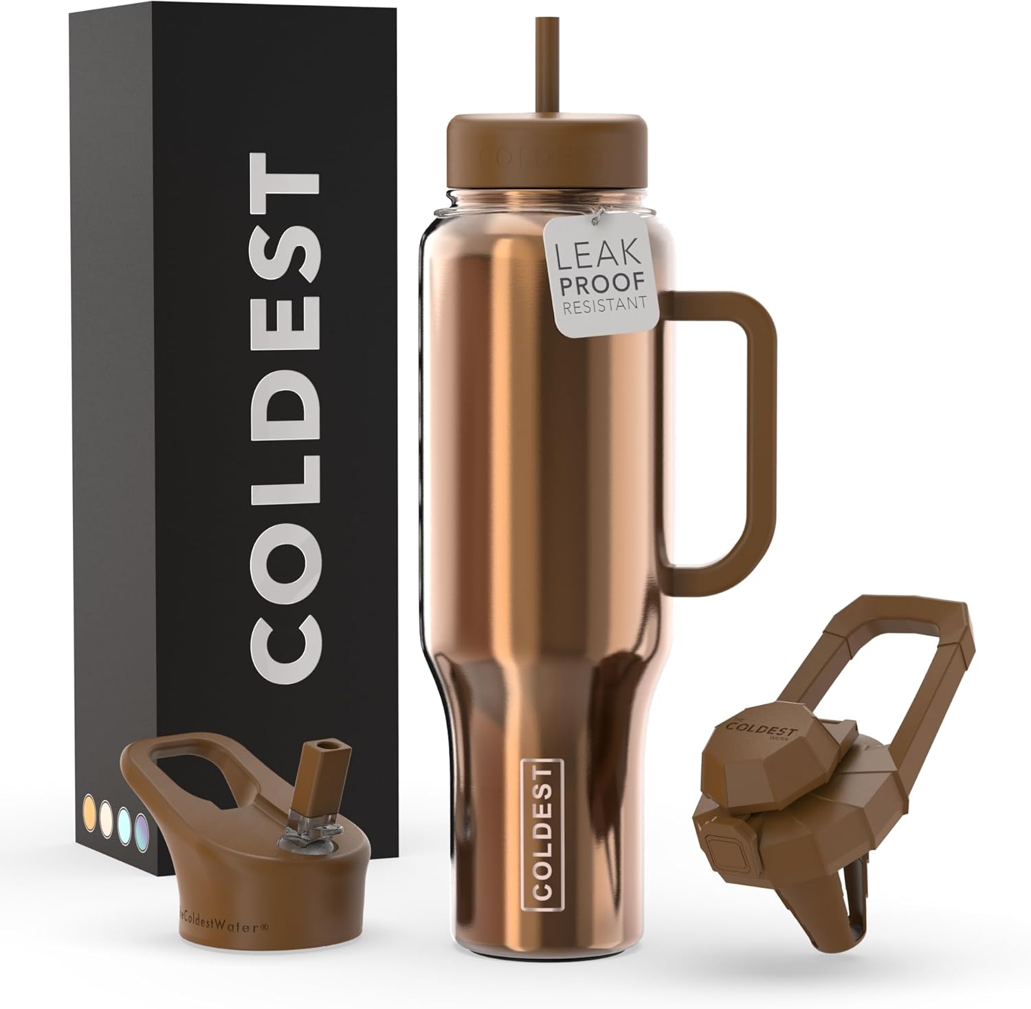 Coldest – Vaso con asa y tapa con pajilla, 3 tapas aisladas, reutilizable, de acero inoxidable, taza de viaje, regalos para mujeres, él y ella,