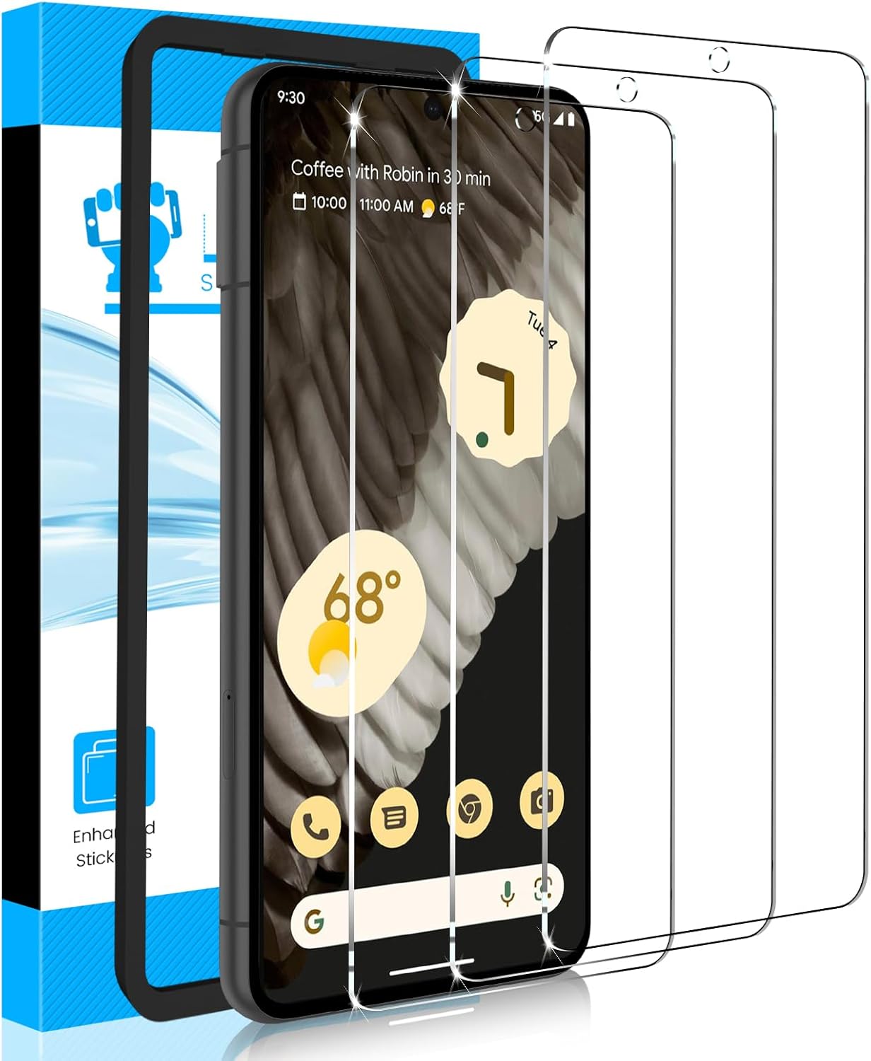 LYWHL Paquete de 3 protectores de pantalla de vidrio templado para Google Pixel 8 con marco de fácil instalación, táctil sensible y desbloqueo de