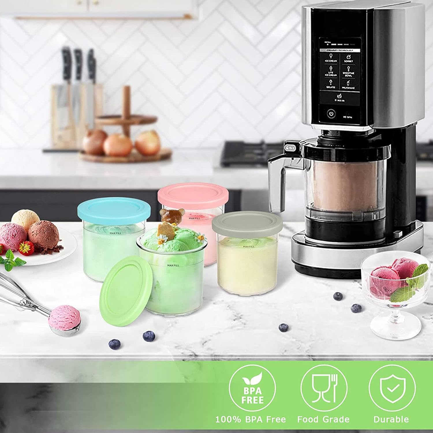 Creami – Pintas de lujo para contenedores de crema ninja, paquete de 4 recipientes de almacenamiento sin BPA, aptos para lavavajillas para máquina