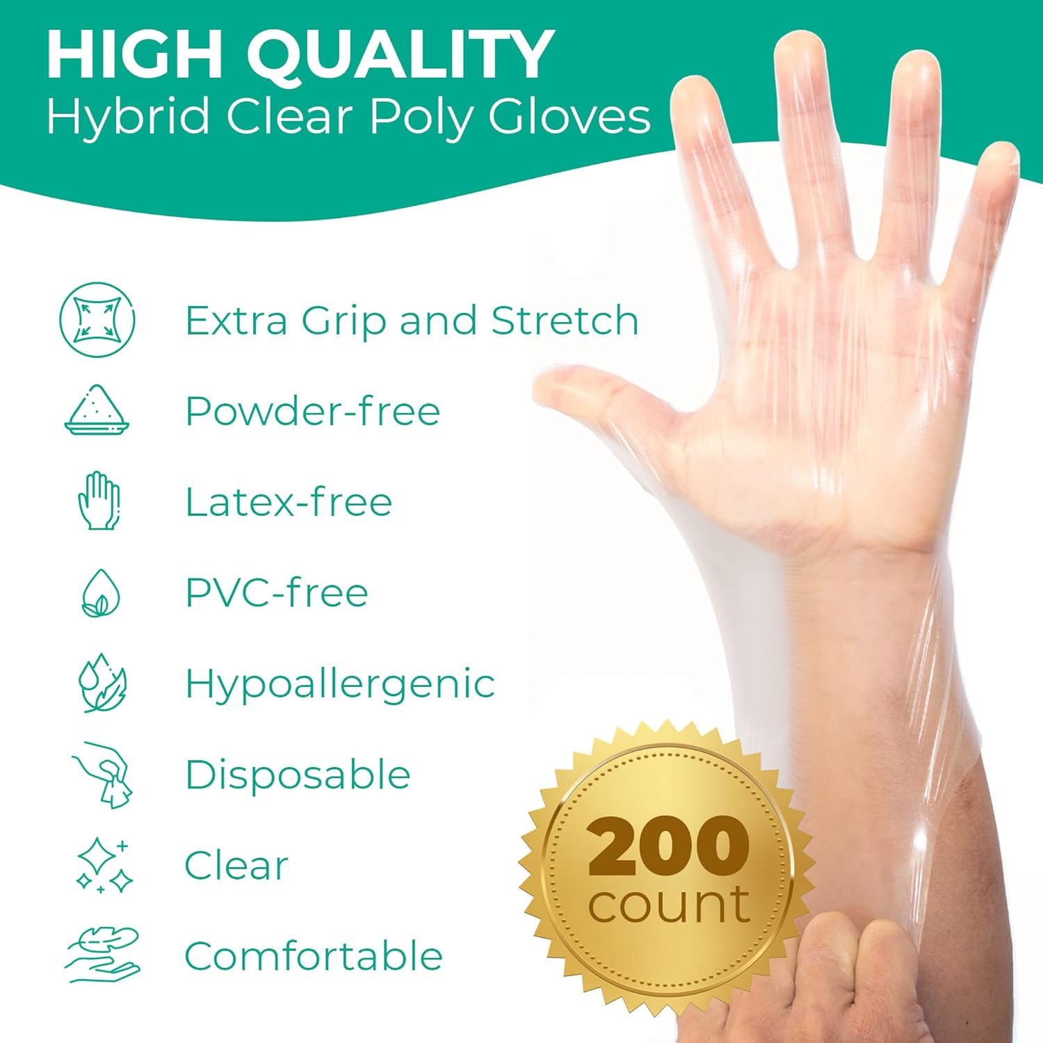 AVAIL Disposable Hybrid Poly Gloves – Latex FreePowder FreePVC Free, Clear Disposable Gloves, Textured for Extra Grip