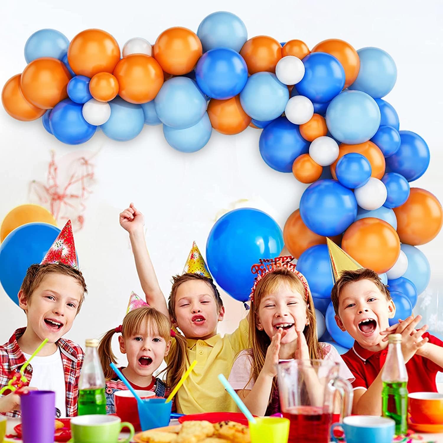 FEYG Kit de arco de guirnalda de globos, kit de arco de globos azul, naranja y blanco, guirnalda de globos, globos de látex, globos de fiesta para