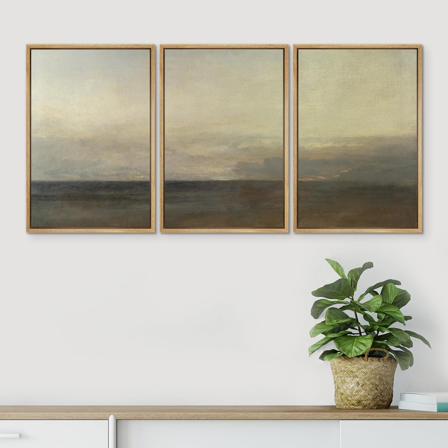 SIGNWIN Lienzo enmarcado para pared, juego de pintura con trazos de paisaje marino, patrones de ilustraciones modernas, bohemio, relajante,