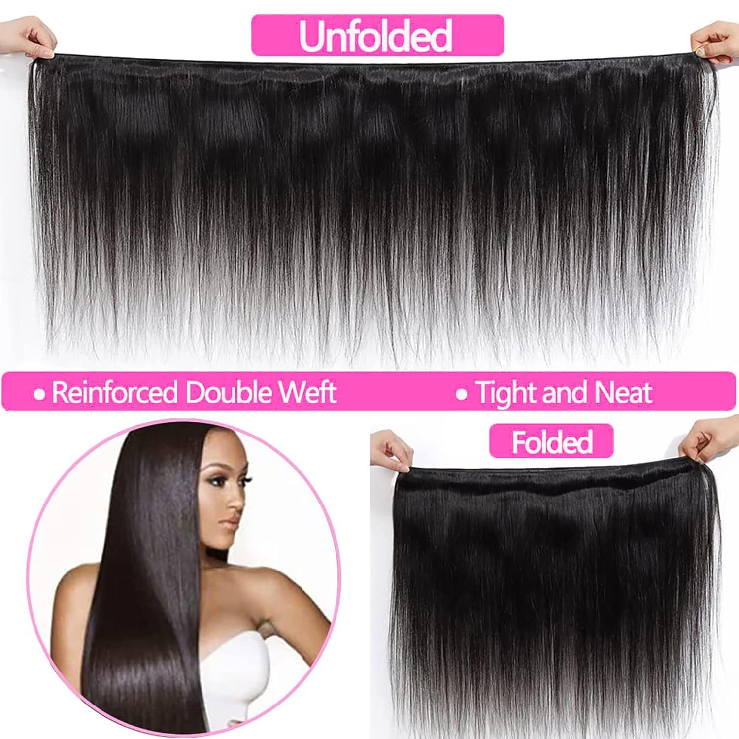 SUIFENGWU Manojos de cabello humano lacio 10A (20, 22, 24 pulgadas), 100% sin procesar, extensiones de cabello humano virgen brasileño de color