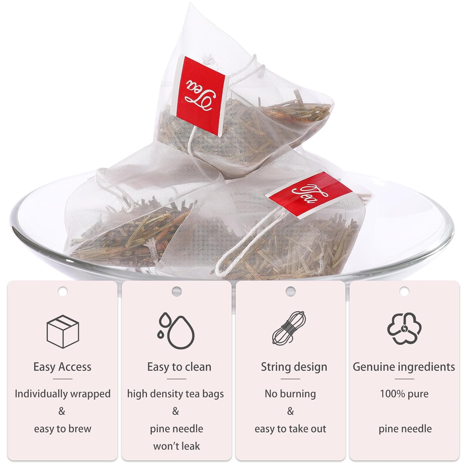 Bolsas de té orgánicas de aguja de pino  5.3 onzas (0.11 oz x 50 bolsas)  Té de hierbas 100% natural de aguja de pino salvaje y puro, sin gluten,