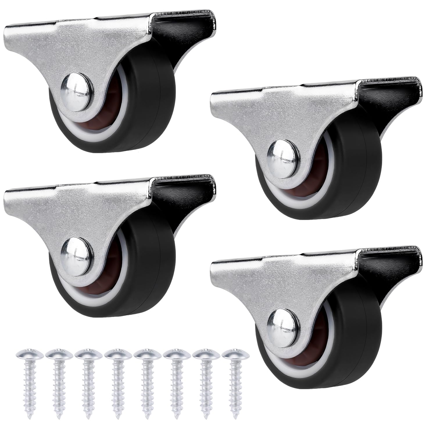 4 mini ruedas giratorias, ruedas de montaje lateral, ruedas fijas de goma de metal para muebles, armario rodante, cajón de cama nido
