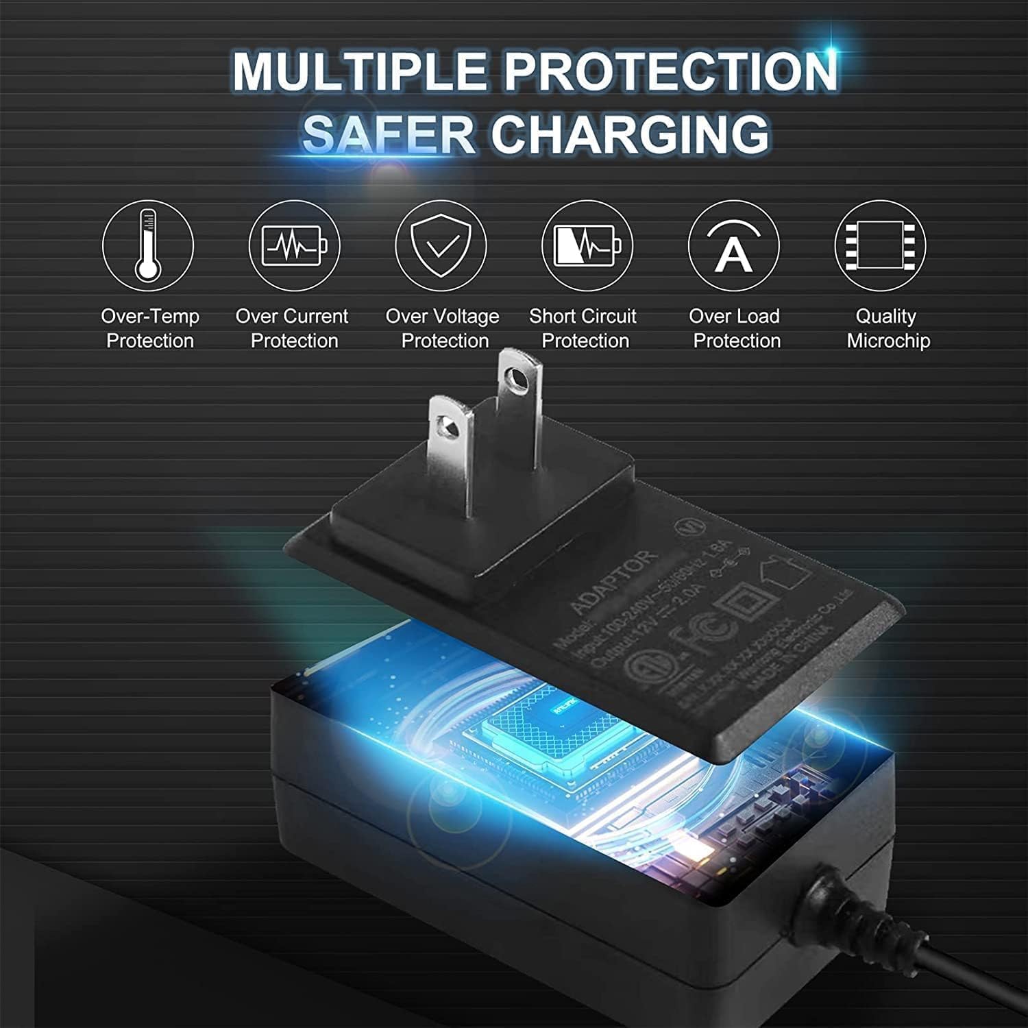 Adaptador de fuente de alimentación de 12V 2A, CA 100-240V a CC 12V 2000mA 24W 0.217 in* 0.083 in adaptador con conector de barril hembra CC a
