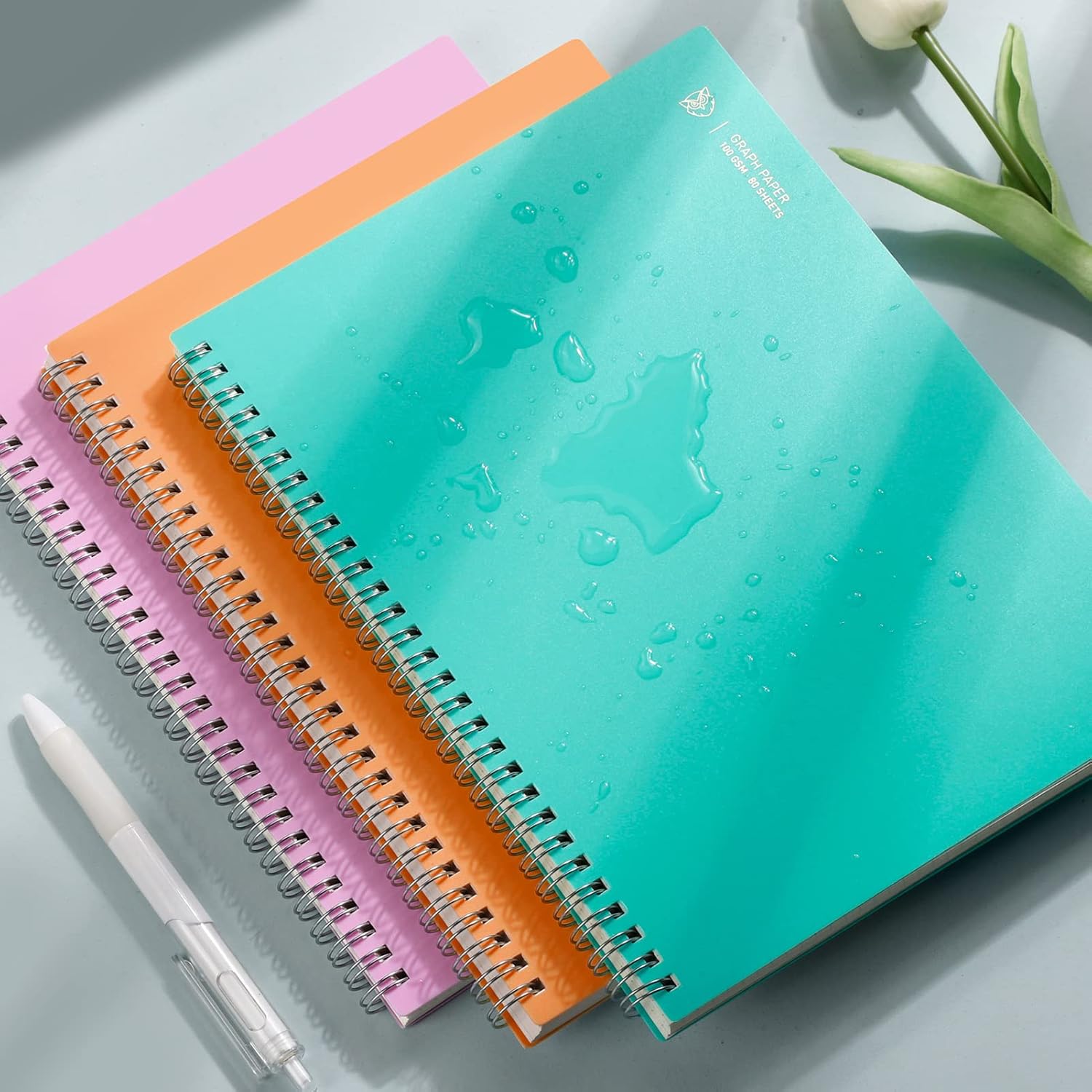 EMSHOI Cuaderno de espiral con rayas universitarias, paquete de 3 cuadernos B5 de composición grandes de 7.48 x 10.15 pulgadas, 480 páginas de 3.53